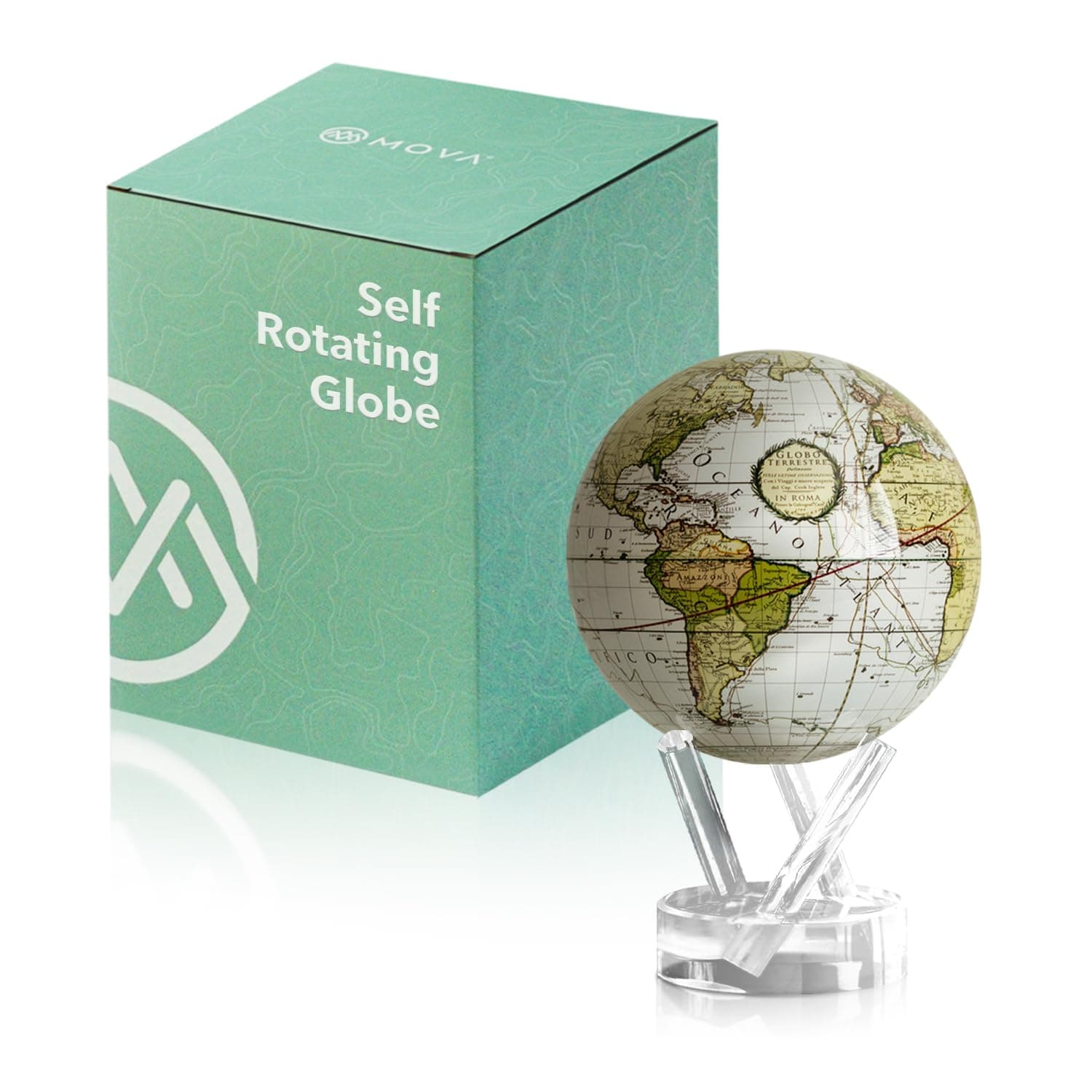 MOVA Globe - Antique Cassini White Classic (4.5") | Solar-Powered Spinning Globe for Desk or Shelf | Vintage Map Decor | No Batteries or Cords