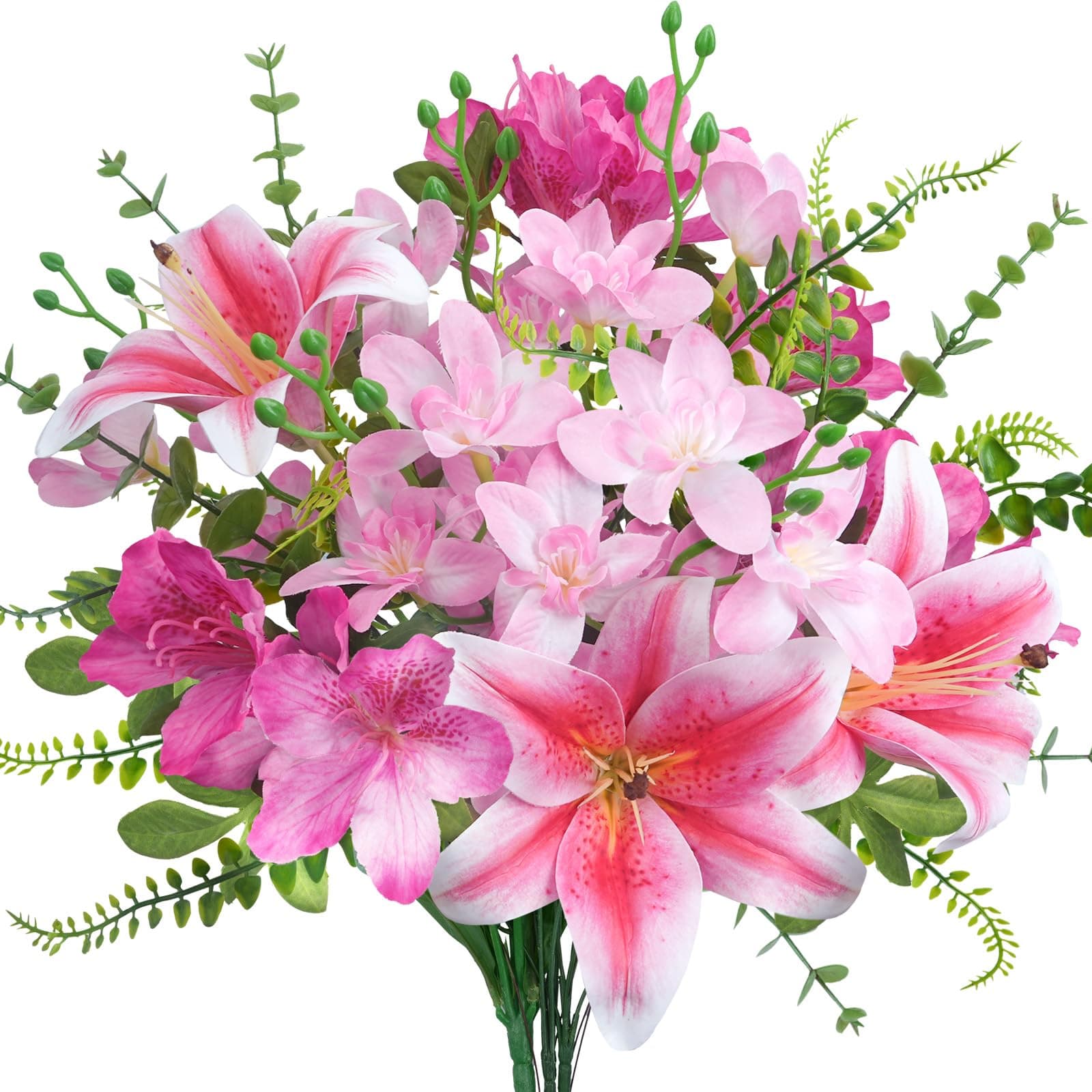 10 Pcs 18.5" Pink Easter Lily Artificial Flowers Silk Fake Lilies Pink Flower Bouquet Fake Spring Flowers Floral Arrangements for Easter Day Home Wedding Table Centerpieces Decor
