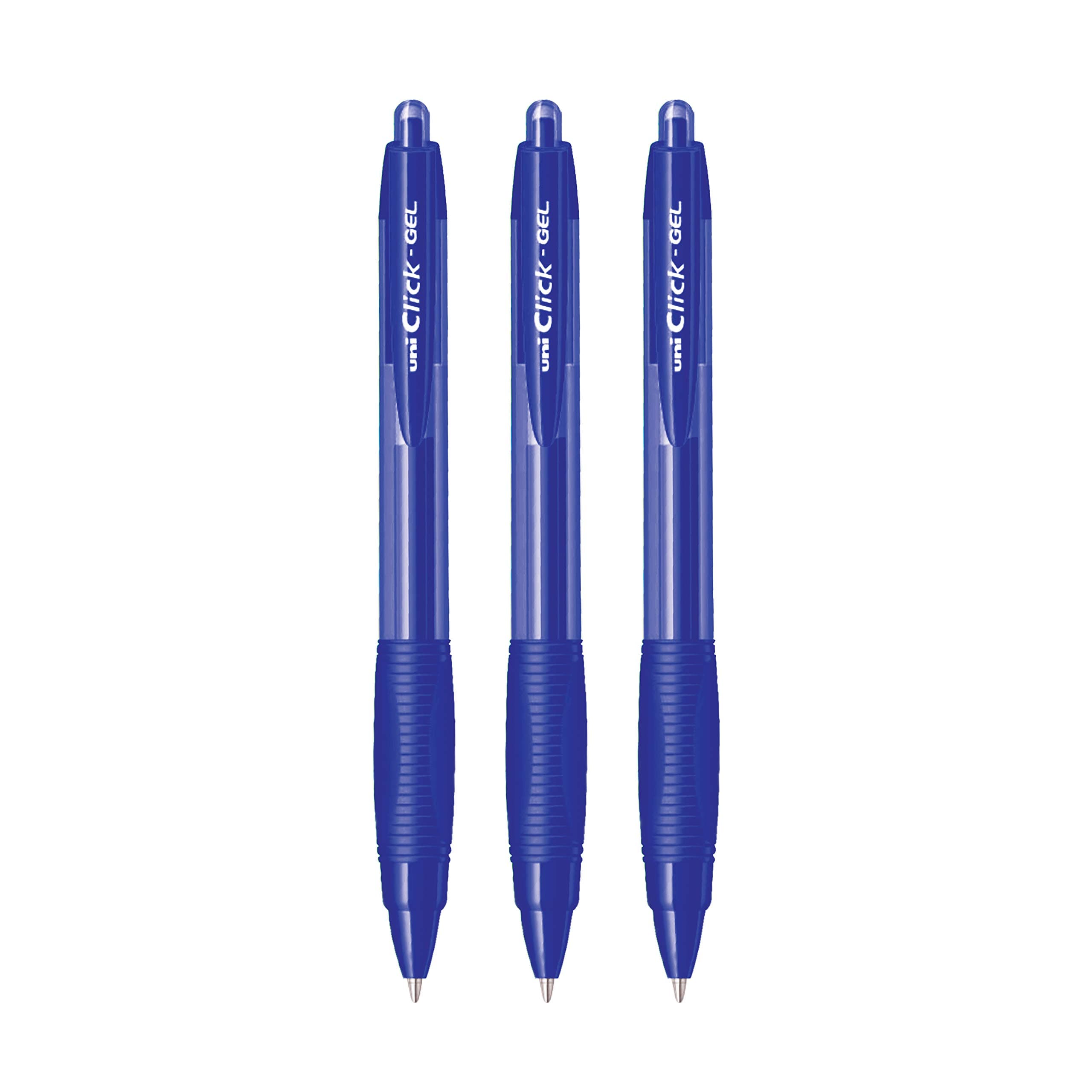 uni-ball Click Gel XSGR7 0.7mm Gel Pen | Triangular Rubber Grip Barrel | Retractable Mechanism | Blue Ink, Pack of 3