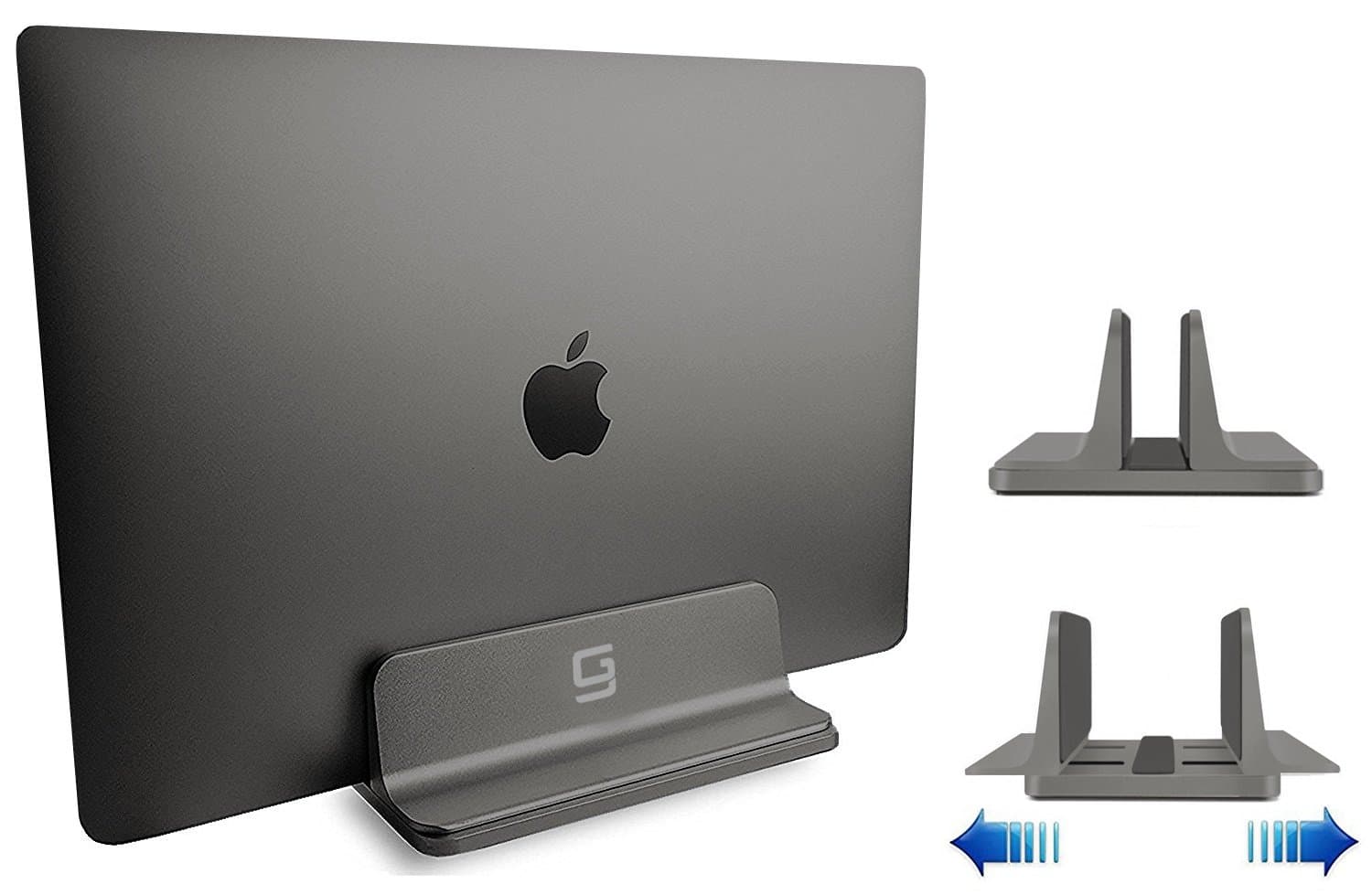Adjustable Laptop Stand Dock | Compatible All MacBook Pro Air HP Dell Acer Lenovo Microsoft Surface Samsung Sony ASUS Laptops iPad | Vertical Modern Aluminum Custom Fit Desktop Space-Saving (Gray)