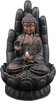 GEEZY Garden Water Feature – Open Palm Buddha Fountain with LED Lights – Mains Powered, Self-Contained, Indoor & Outdoor – Easy Setup & Cascading – Great for Garden, Home, Patio & Balcony Decor