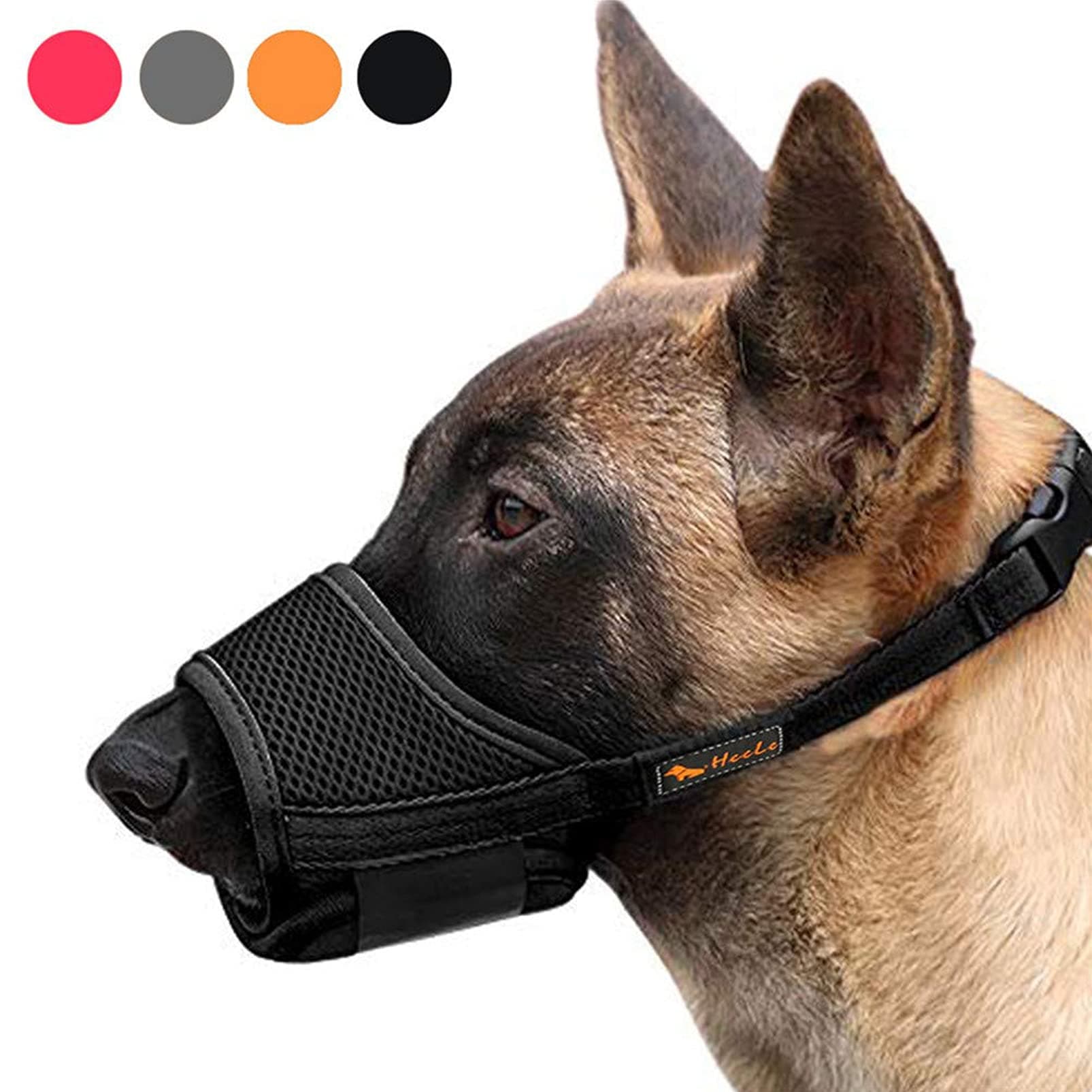 HEELE Dog Muzzle,Soft Nylon Muzzle Anti Biting Barking Chewing,Air Mesh Breathable Drinkable Adjustable Loop Pets Muzzle for Small Medium Large Dogs 4 Colors 4 Sizes (Black, L)