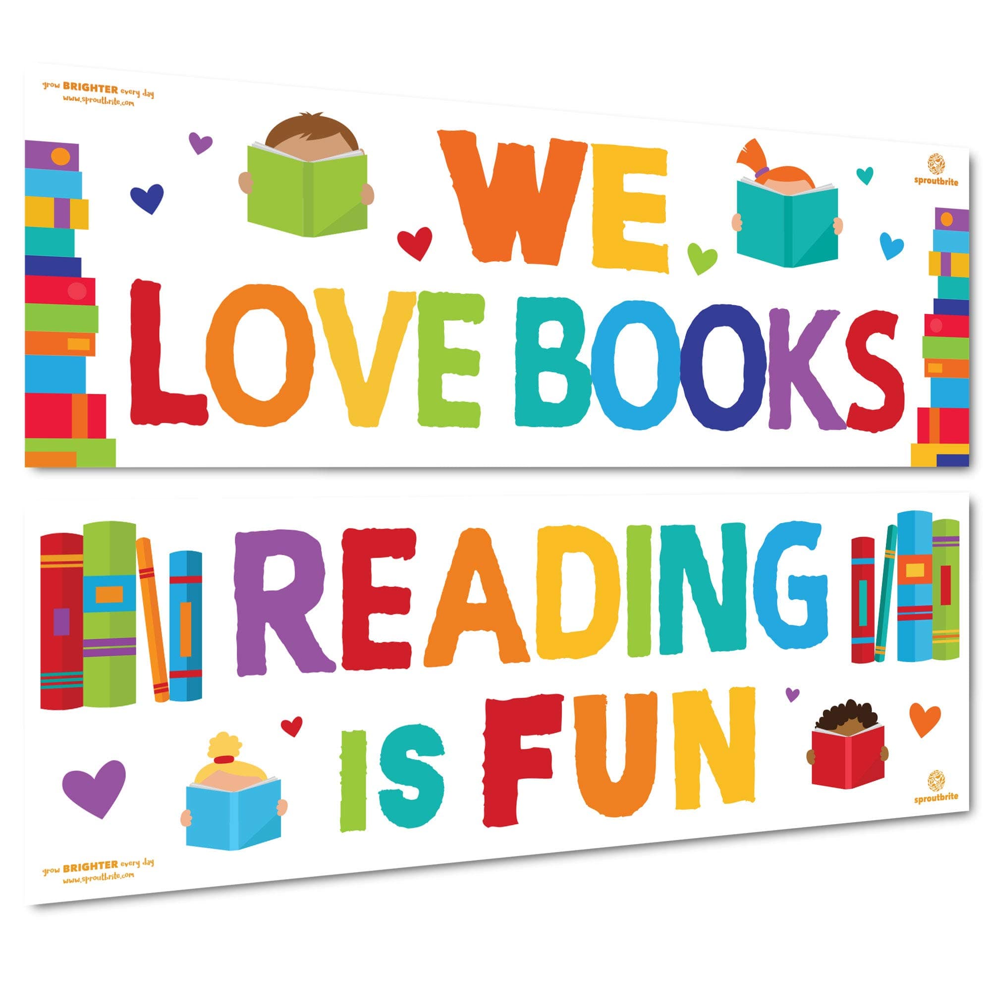 2 Large Reading Posters for Classroom - 13.5”x39” Banner and Poster for Teachers - Reading and Wall Decor for Pre School, Elementary and Middle School - Promotes a Positive Attitude Toward Reading