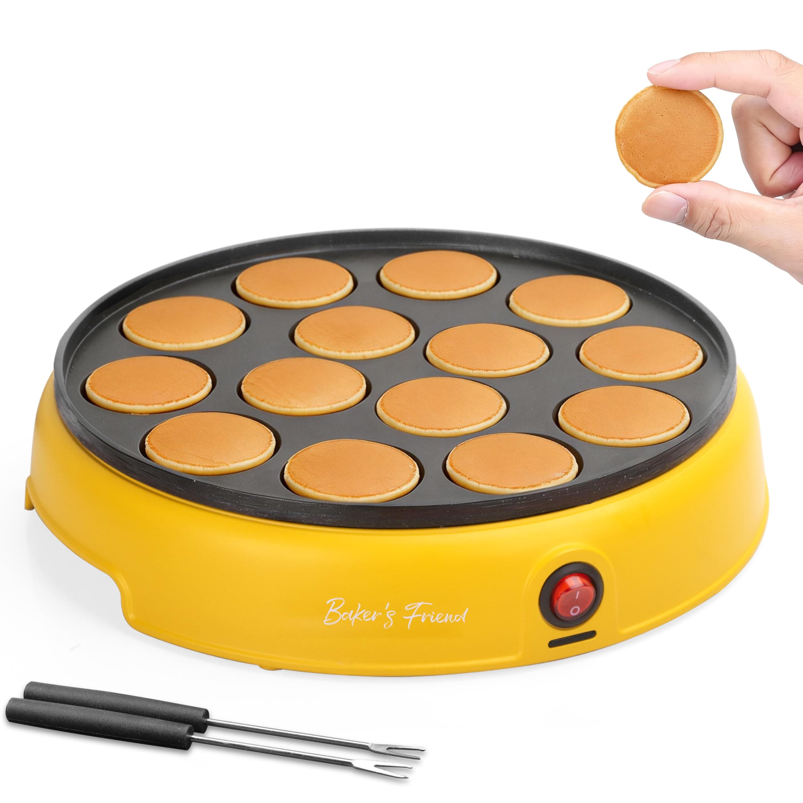 Mini Pancakes Maker Machine, Dutch Mini Pancake Griddle, 14 Holes Electric Poffertjes Pan, Ideal for Breakfast, Snacks, Desserts & More, Yellow