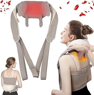 Neck and Back Massager for Cervical Pain Relief with Heating, Body Massagers for Aches and Relief, Electric 5D Cervical Massage Machine for Deep Tissue Neck, Back, Shoulder, Waist and Legs (Cream)