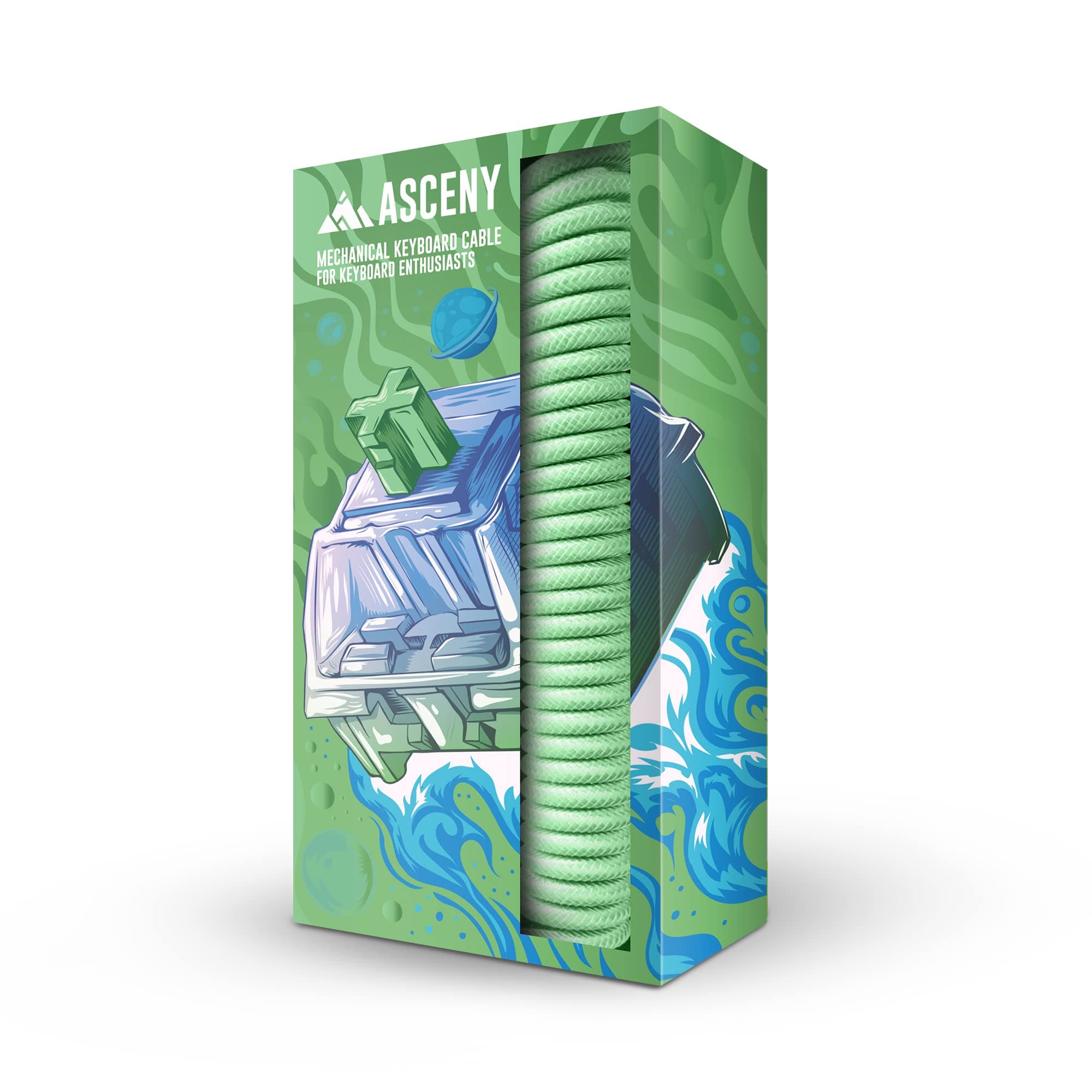 ASCENY Coiled & Double Sleeve Mechanical Keyboard Cable for Type-C Mechanical Keyboard (Green)