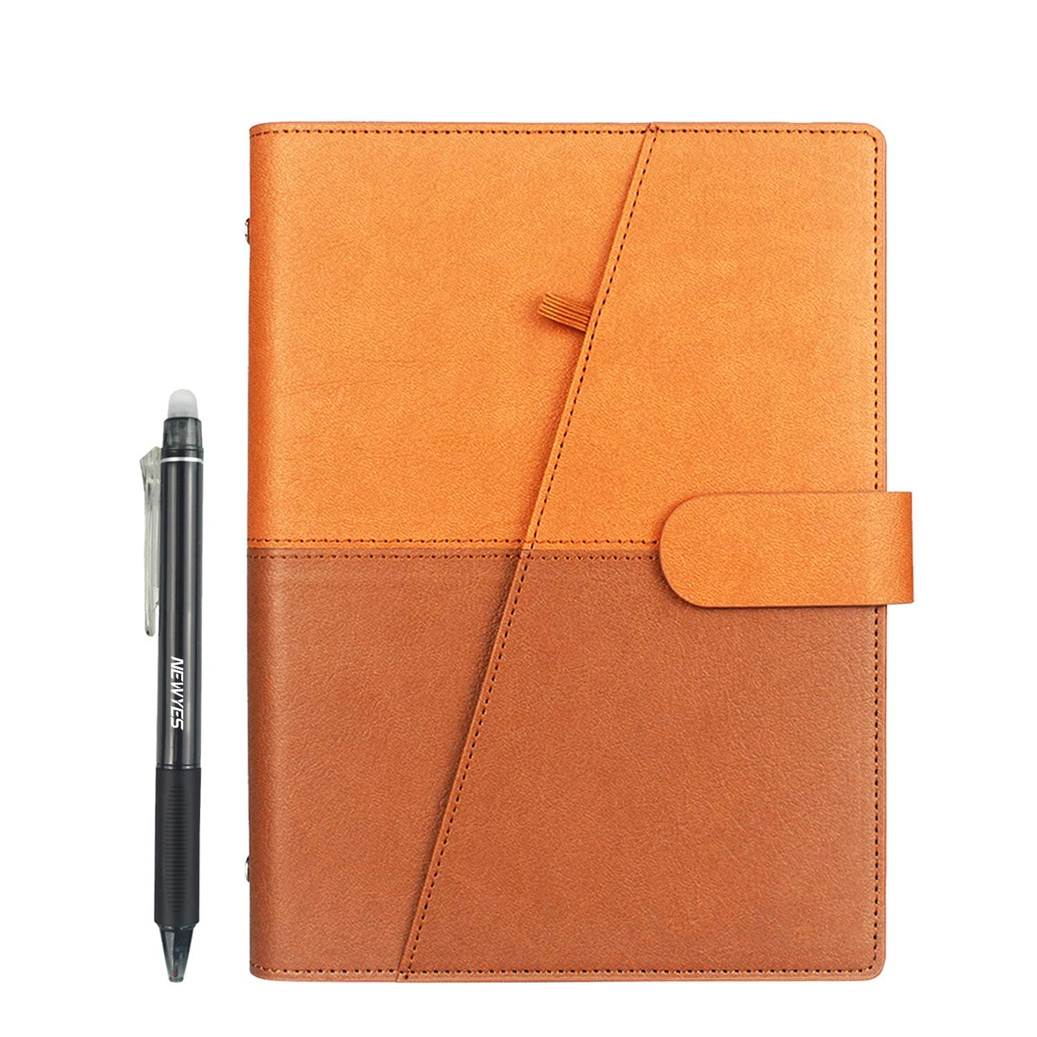 HOMESTEC Reusable Smart Notebook - A5, Brown PU Leather with Storage Function, 6 Page Styles, Endlessly Reusable Note Pad, Pen, Self-Stick Notes and Wipe Included (Lined and Dot-Grid Pages)