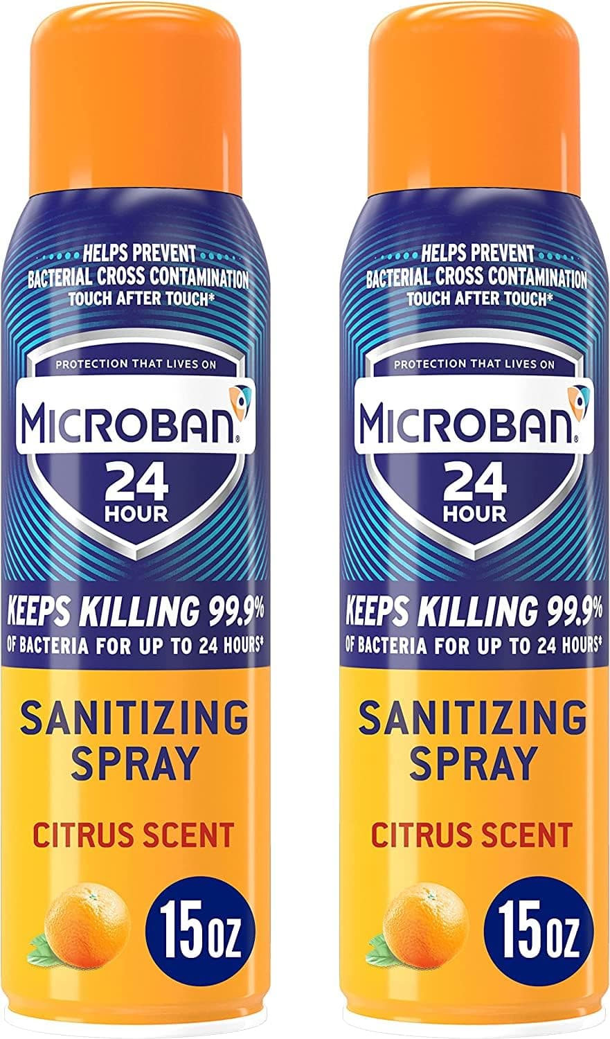 Microban 24 Hour Disinfectant Sanitizing Spray, Citrus Scent, 2 Count, 15 fl oz Each