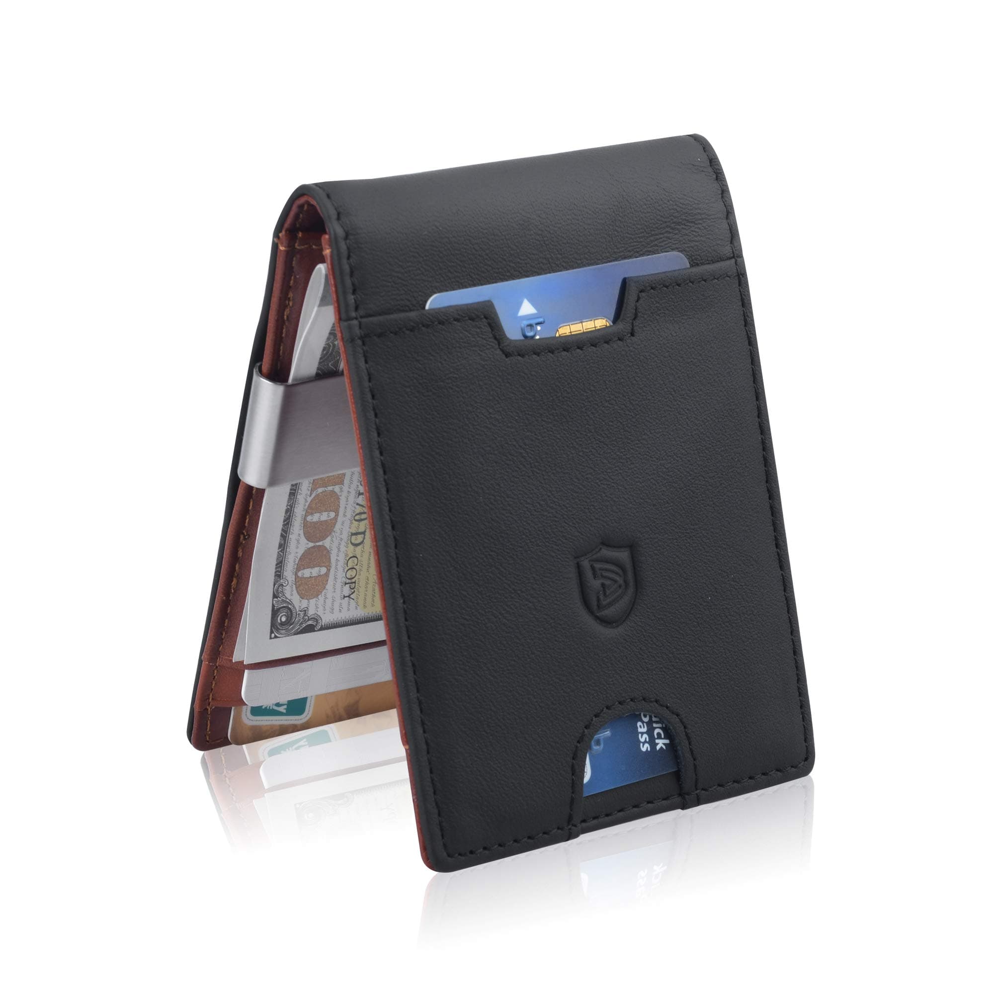 Onstro RFID Blocking Money Clip Grain Leather Wallet for Men Slim Front Pocket Bifold ID Window Father's Day GiftBlack