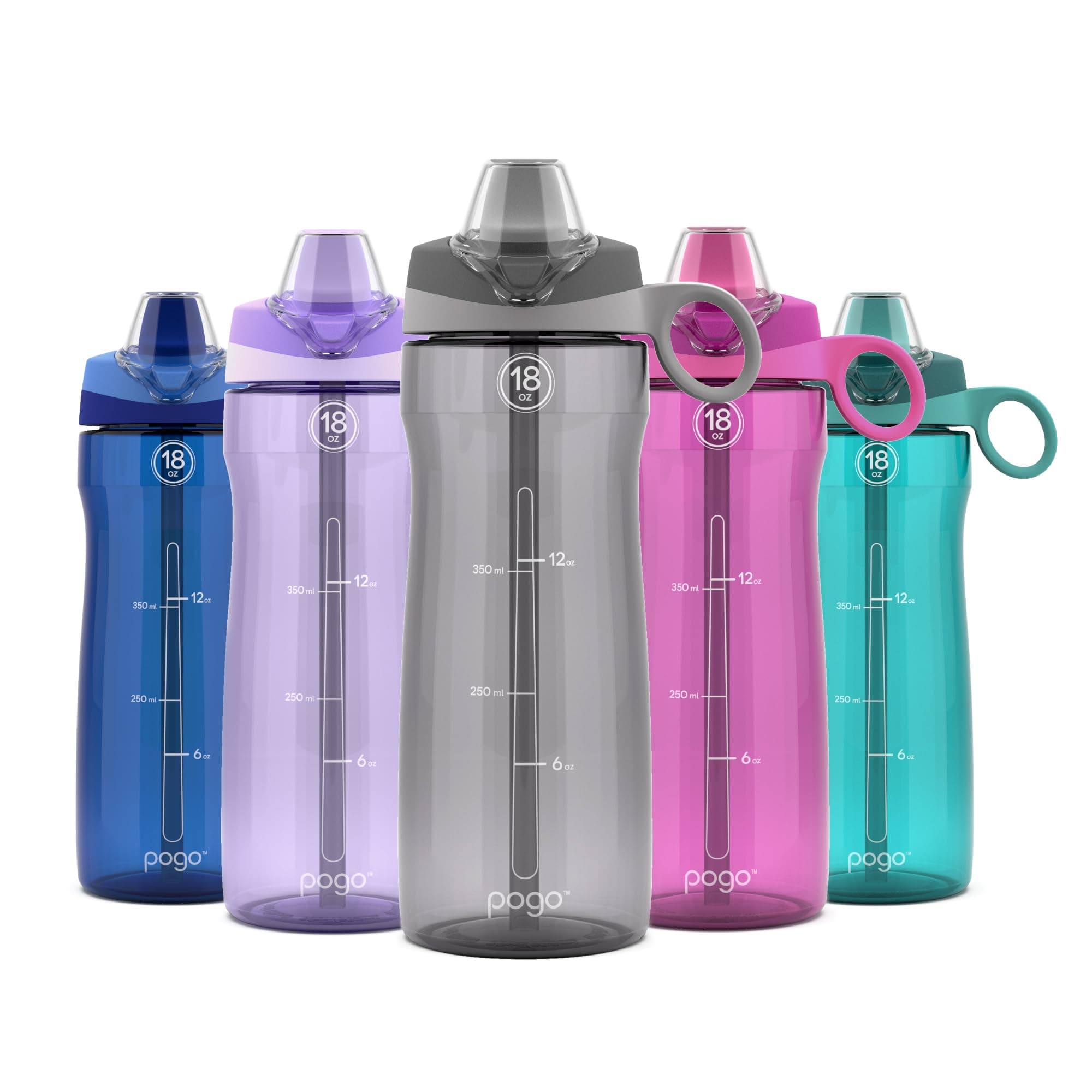 18oz Plastic Water Bottle with Straw Lid with Carry Handle, Reusable, BPA Free, Dishwasher Safe, Perfect for Travel, School, Outdoors, and Gym