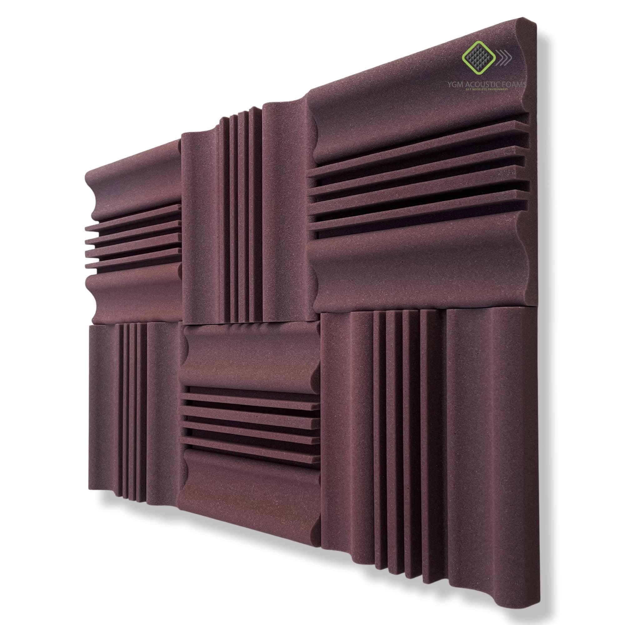 YGM Acoustic Foams® Wave Diffuser Premium Studio Absorption Foam Wall Panel - PACK of 6, Brown Coffee, 12'' X 12'' X 2'' Broadband Sound Absorber - Periodic Groove Structure (Pack Of 6 (Coffee Brown))