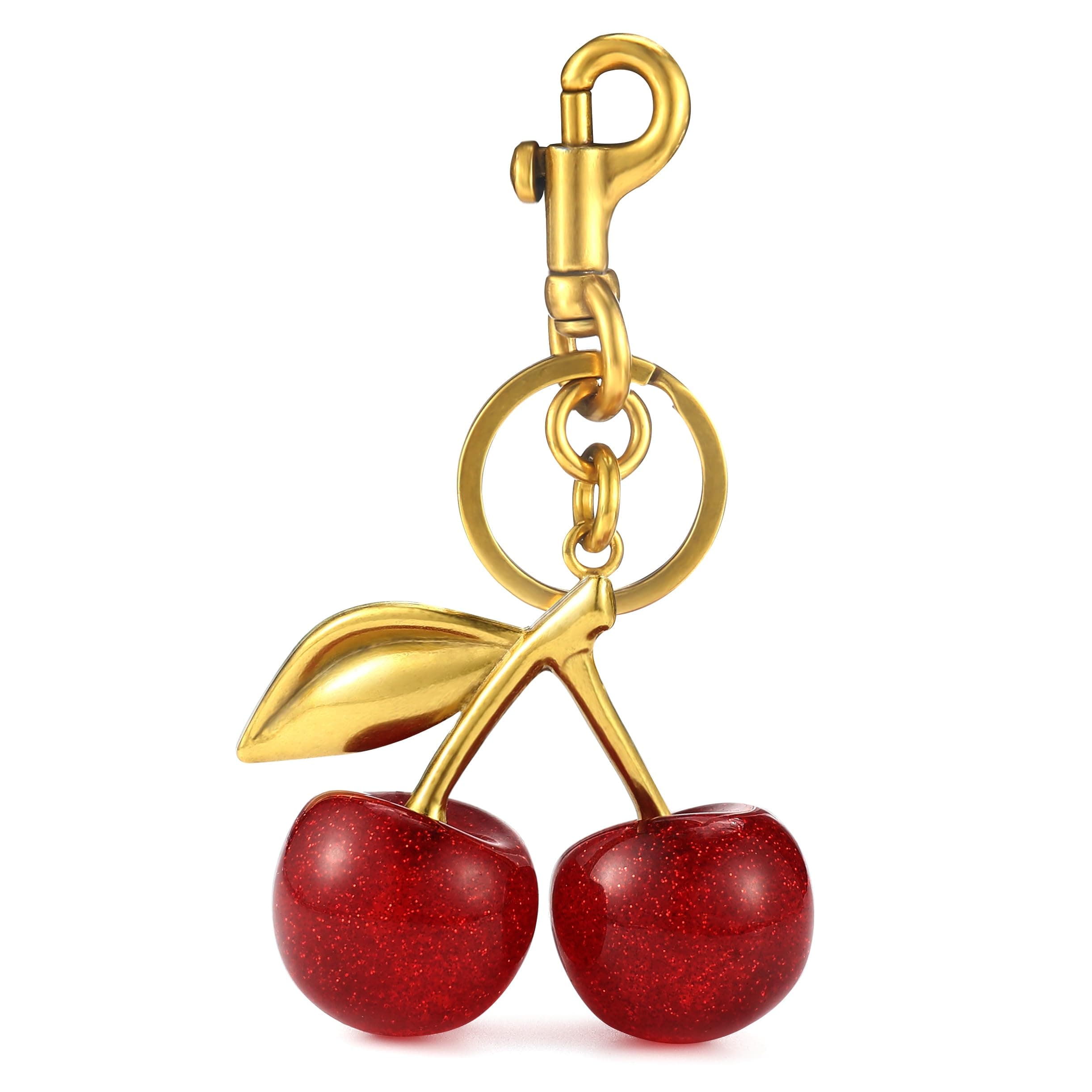 Cherry Bag Charm, Small, Stainless Steel, Multicolor