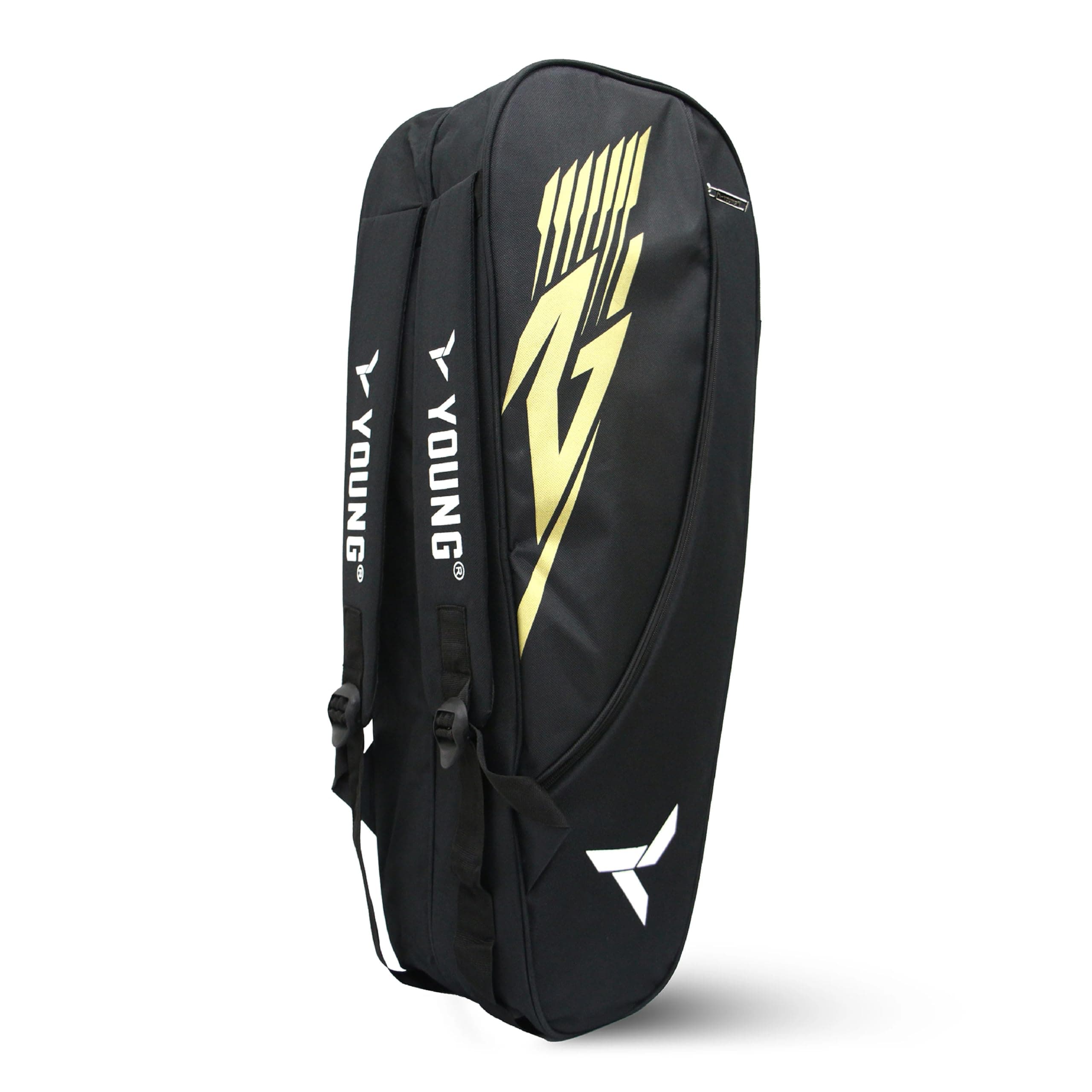 Young R2 Kitbag Double Zipper | Durable Polyester | Side Pouch | Backpack Type Badminton Kitbag (Black Gold)