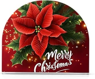 MNSRUU Napkin Holder, Clear Acrylic Paper Napkin Holders Christmas Red Poinsettia Flower Tissue Box Dispenser Stand Tabletop Space Saver Upright Napkin Towel Holders for Kitchen Restaurant Home Decor