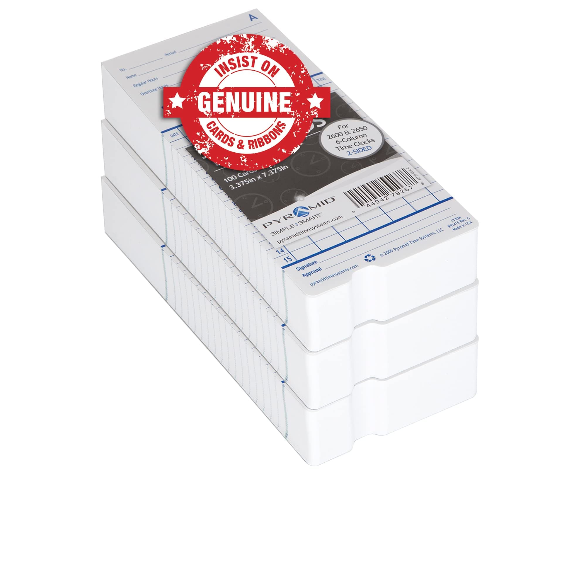 Authentic Time Cards (42415PK3) for Pyramid 2500, 2500K1, 2600, 2650 Series Time Clocks, Double Sided Time Sheets (3.38 x 7.44 in) - 300 Time Cards.