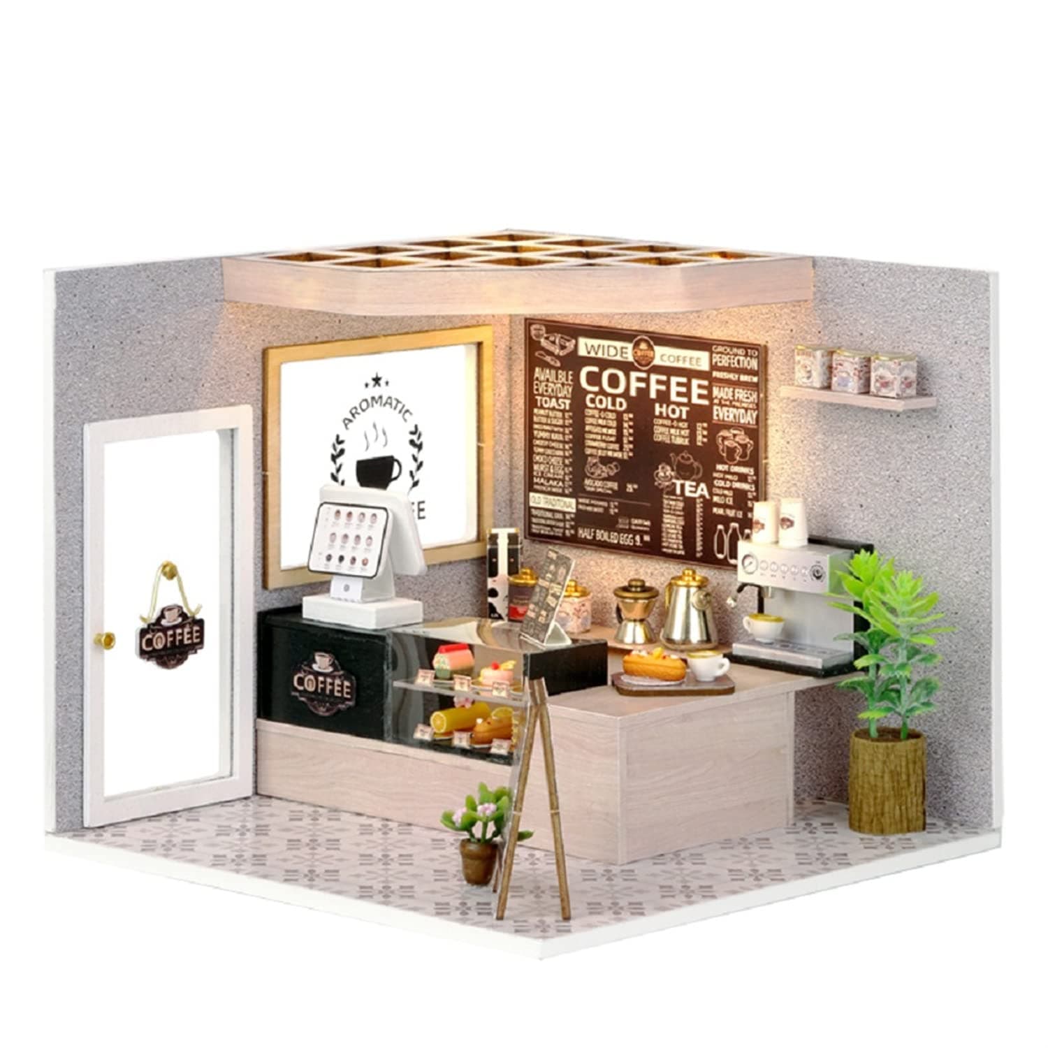Flever DIY Miniature House Kit, Tiny Home Kit with LED Light, Mini House Build Craft Kits for Adults and Teens, Home Decor Creative Gift for Family/Friends (Leisurely Coffee Shop)