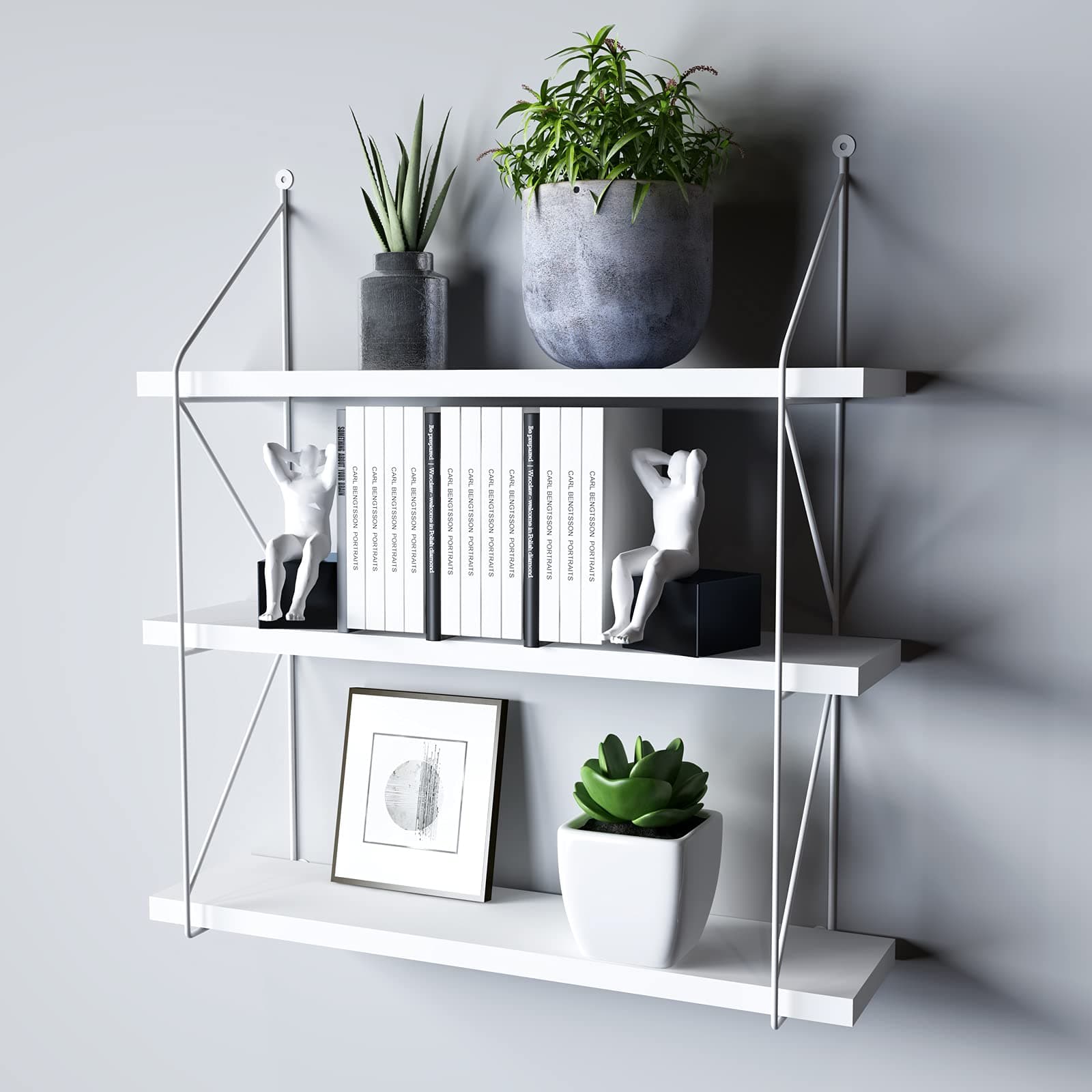 WELLAND 3-Tier Display Wall Shelf Storage Rack Holder, White