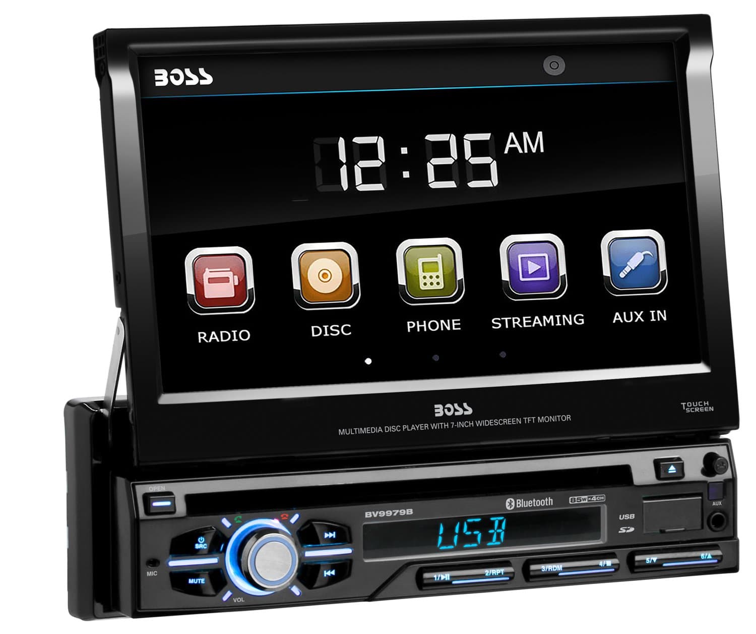 BOSS Audio Systems BV9979B 85 Watt 4-Channel Amplifier with Bluetooth, Multi-Color Illumination, USB/SD Inputs, and Steering Wheel Controls