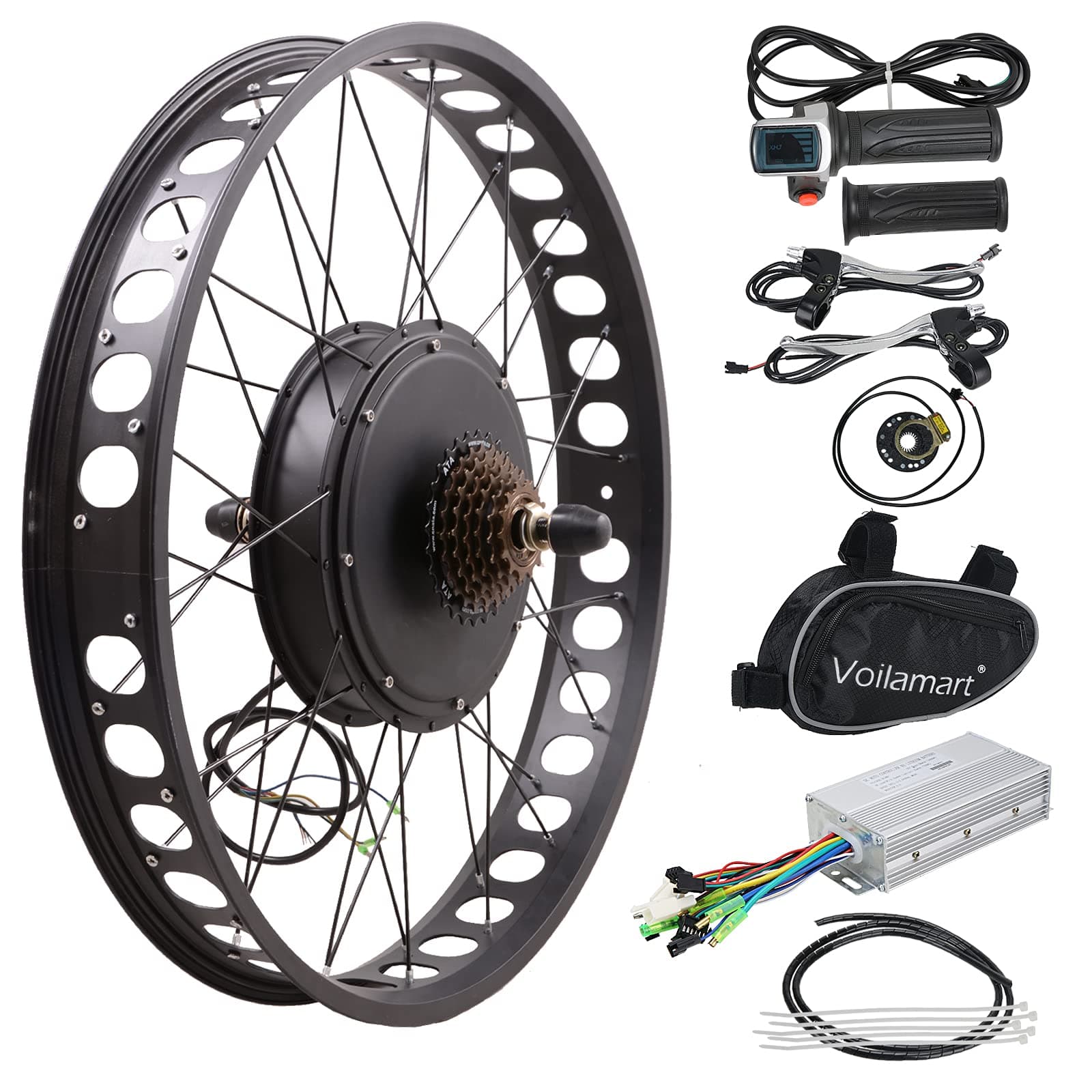 Electric Bicycle Kit 26" Rear Wheel with 3.23" Width Rim 48V 1000W E-Bike Conversion Kit, Cycling Hub Motor with Intelligent Controller and PAS System for Road Bike