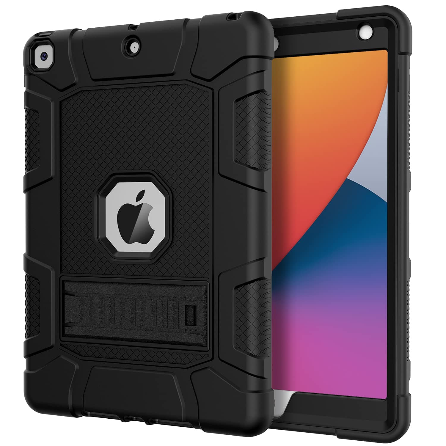 Case for iPad 9th Generation/iPad 8th Generation/iPad 7th Generation (10.2 Inch, 2021/2020/2019 Model), Heavy Duty Shockproof Rugged Protective Case for iPad 10.2 inch, Black