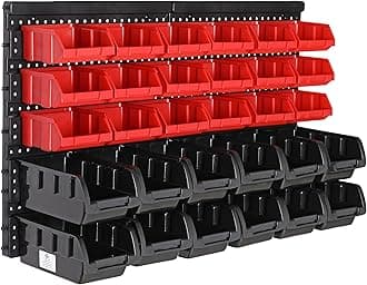 MONZANA® 32 Piece Garage Wall Racks with Storage Boxes, Tool Box & Wall Panels for Workshop, Craft Organiser, Pegboard, Stackable Small Parts Bins Plastic Storage Box
