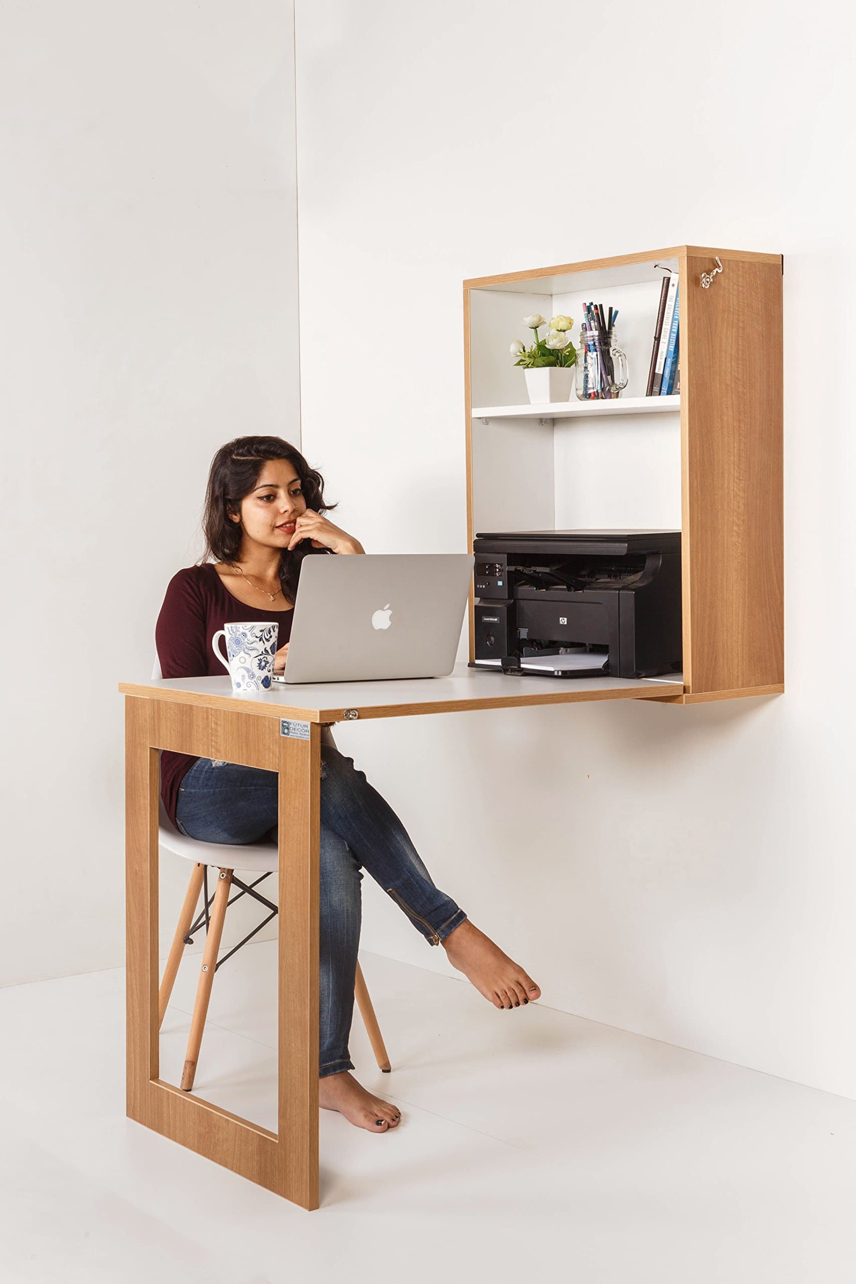 INVISIBLE BED Wall Mounted Folding Plywood Dining/Study Table for Home-Office(Dessert Walnut)