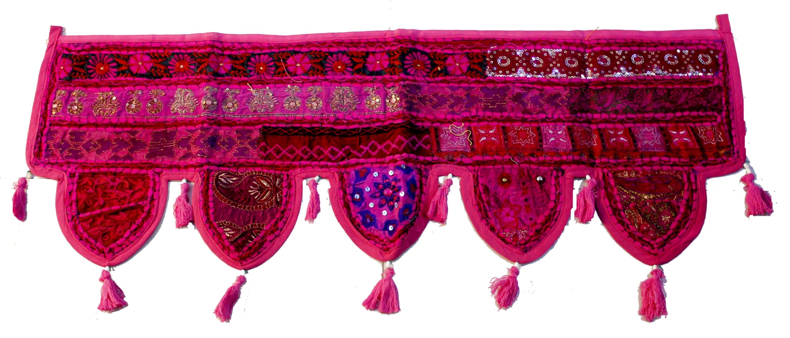 Krishna Mart India Indian Pink Sequin Beaded Sitara Work Embroidered Window Valence Door Hanging Bandhanwar Toran