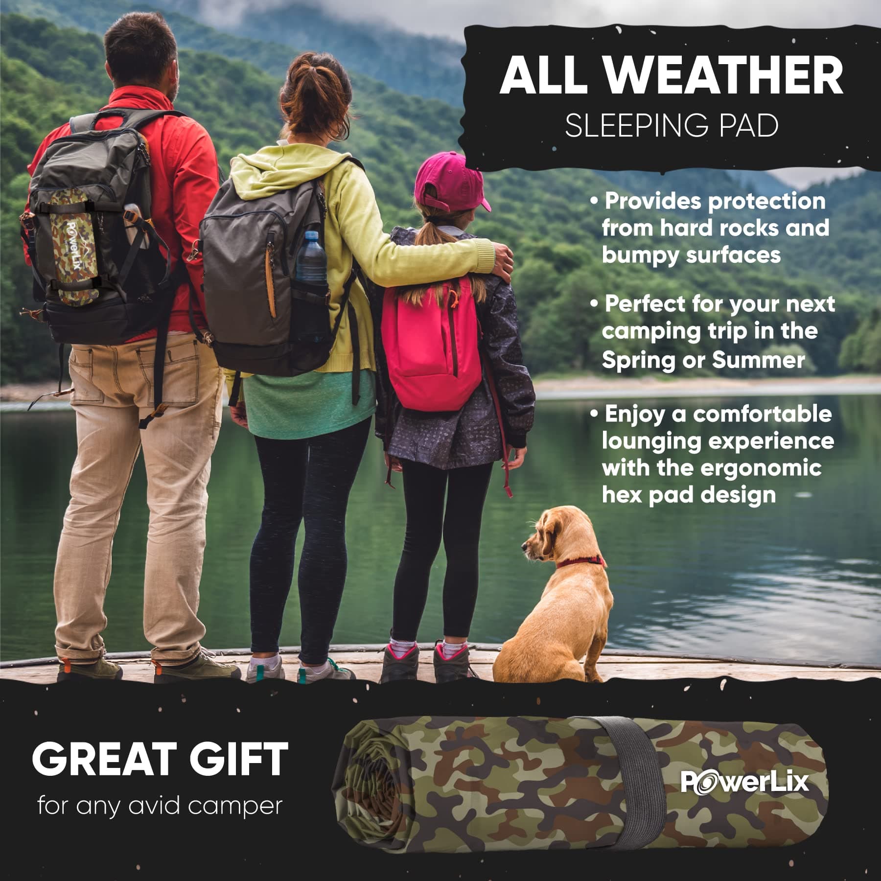 POWERLIX Camping Mat Self-Inflating Sleeping Pad - Ultralight Inflatable Sleeping Mat,Compact & Lightweight Air Mattress for Camping,Backpacking, Hiking - Airpad,Inflating Bag, Carry Bag, Repair Kit