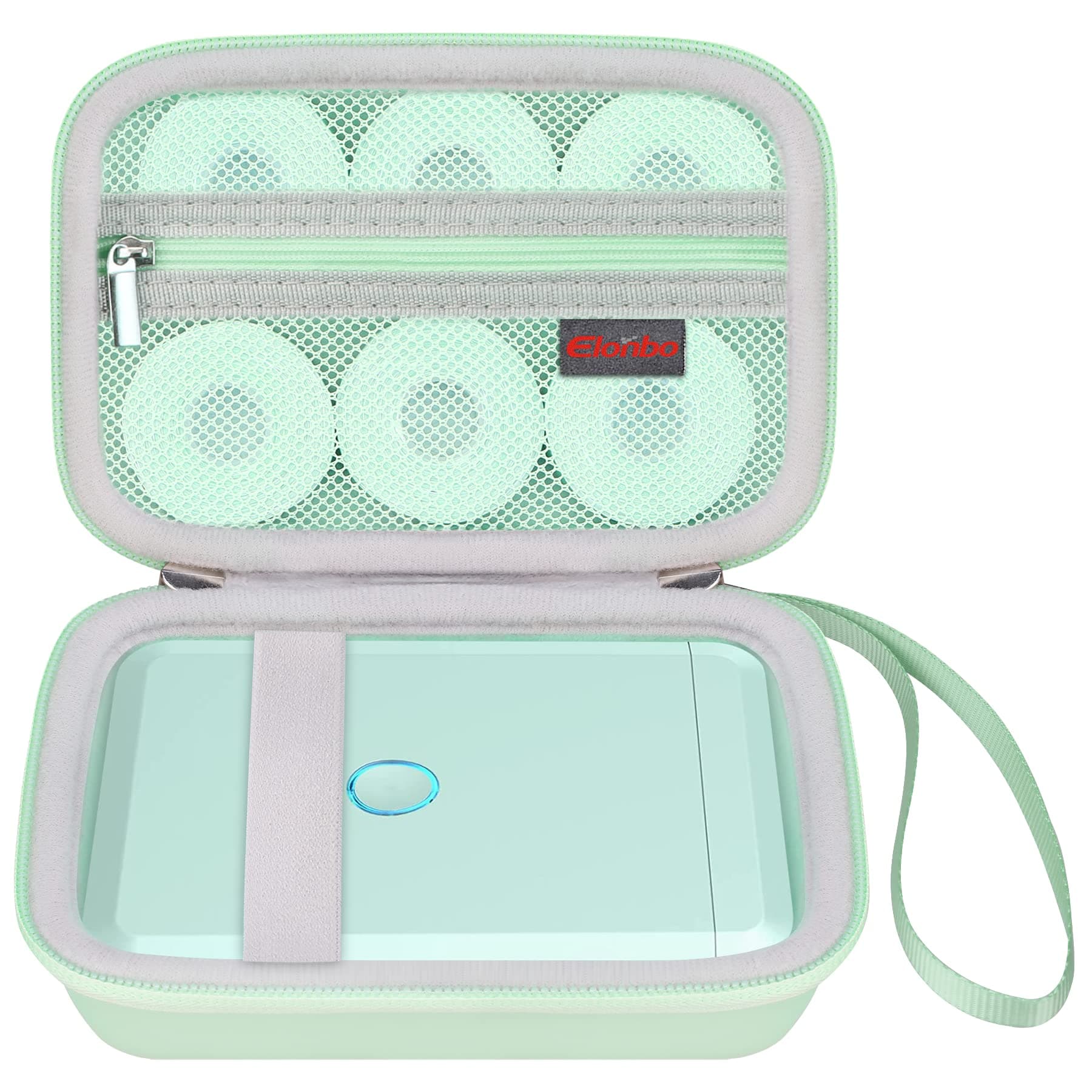 Elonbo Carrying Case for Rotema/Vawense Label Maker Machine, Mini Label Printer Portable Thermal Printer Travel Bag, Sticker Printer Storage Holder, Mesh Pocket Fits Label Paper Tape, Green+ Green