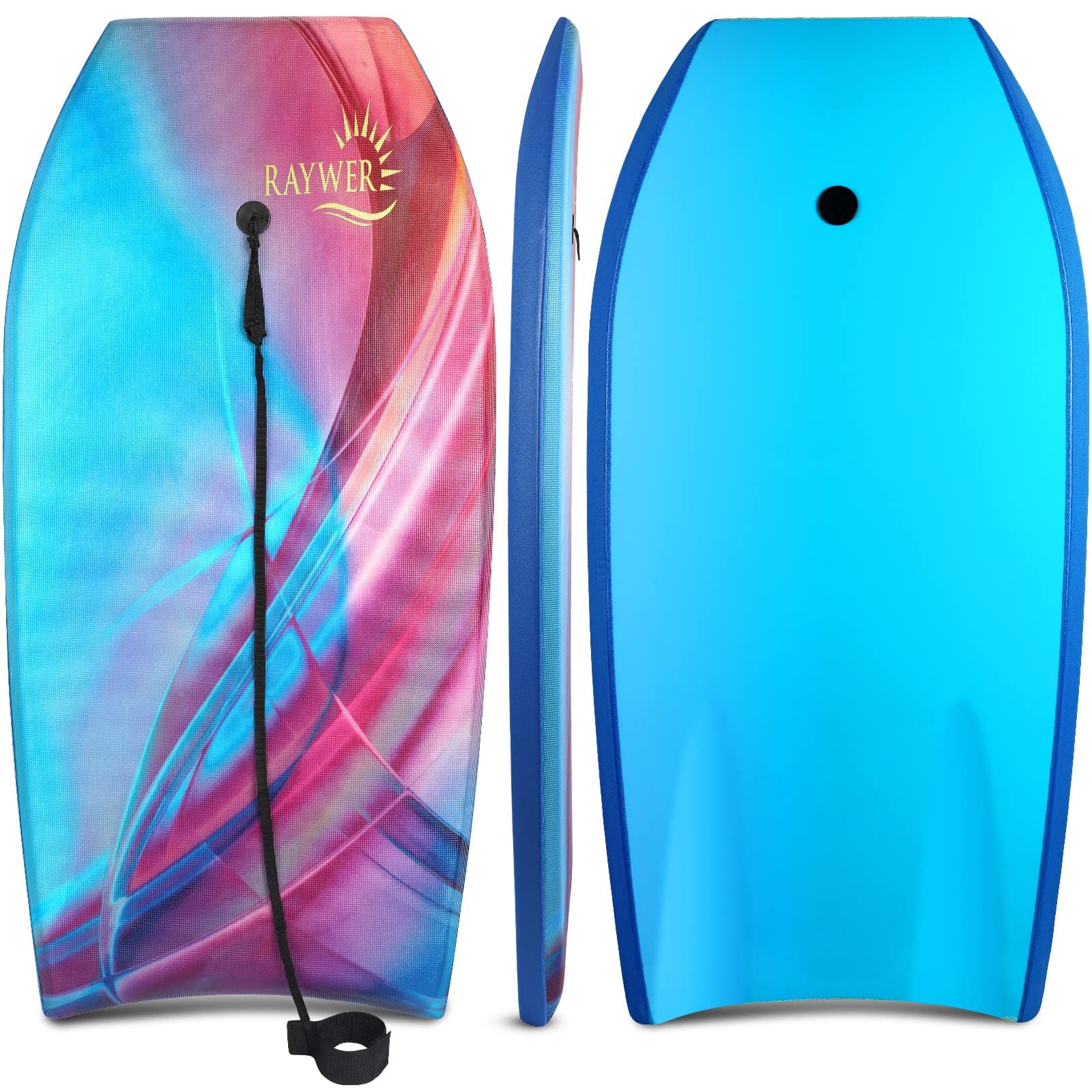 Body Board Lightweight with EPS Core, HDPE Slick Bottom, Leash & Adjustable Wrist Rope, Great Surfing for Kids and Adults