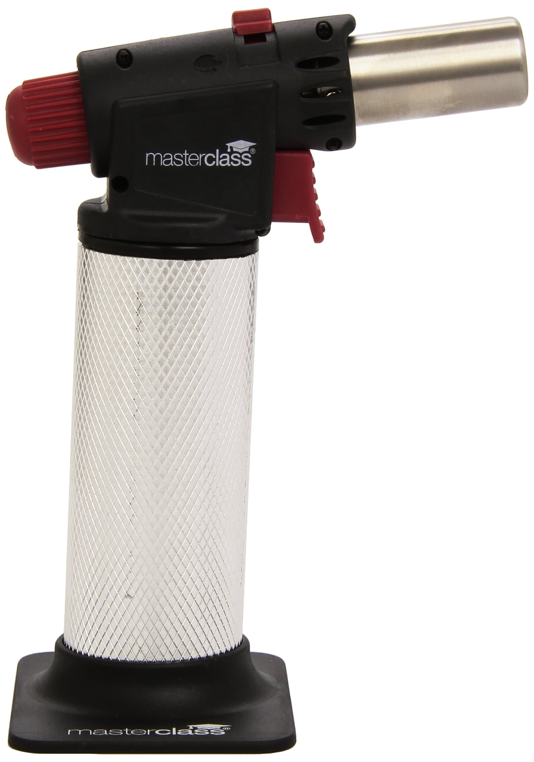 Blow Torch, Refillable Kitchen Gas Torch, Adjustable Anti-flare Flame, Non-Slip Metal Design, Silver/Black/Red