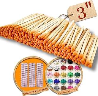 100 Count - 3" Long Orange Color Matches | Three Inch Coloful Loose Wooden Safety Match Sticks for Candle Display | Refill Decorative Jar Holder Bottle | Striker Included