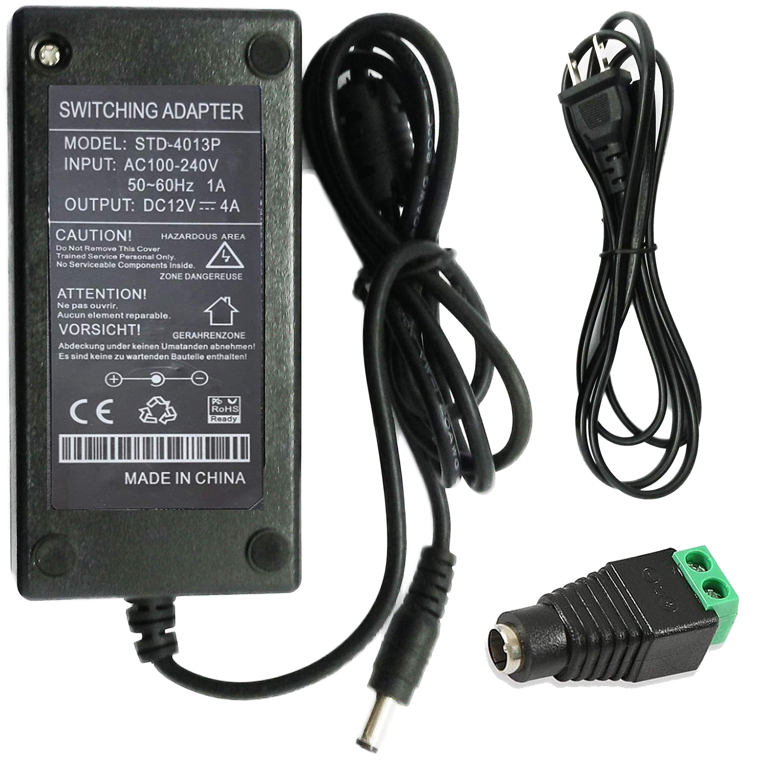 VENTECH DC 12V 4A Power Supply Adapter AC 100-240V to DC 12V Transformers, Switching Power Supply for 12V 3528/5050 LED Strip Lights 48W More Power Than Regular 12 Volt 1 Amp 2a 2.1mm X 5.5mm