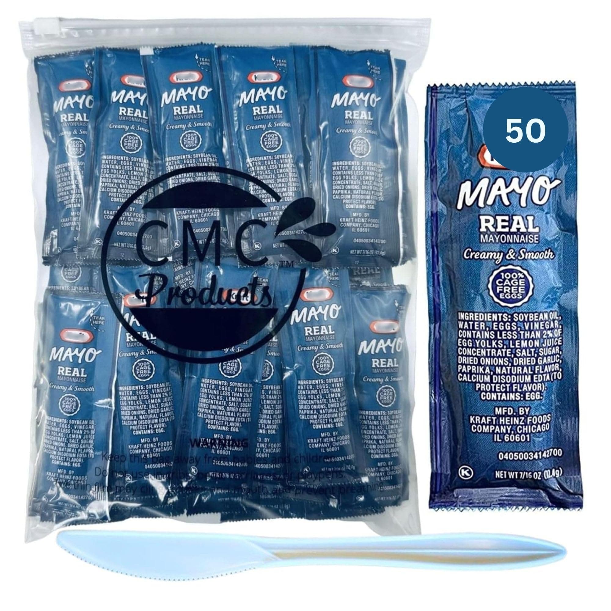 Gift Set: Mayo Packets (12g) – 50 Count with Spreader in Food-Safe Resealable Bag by CMC Products (approximately 50 packets)