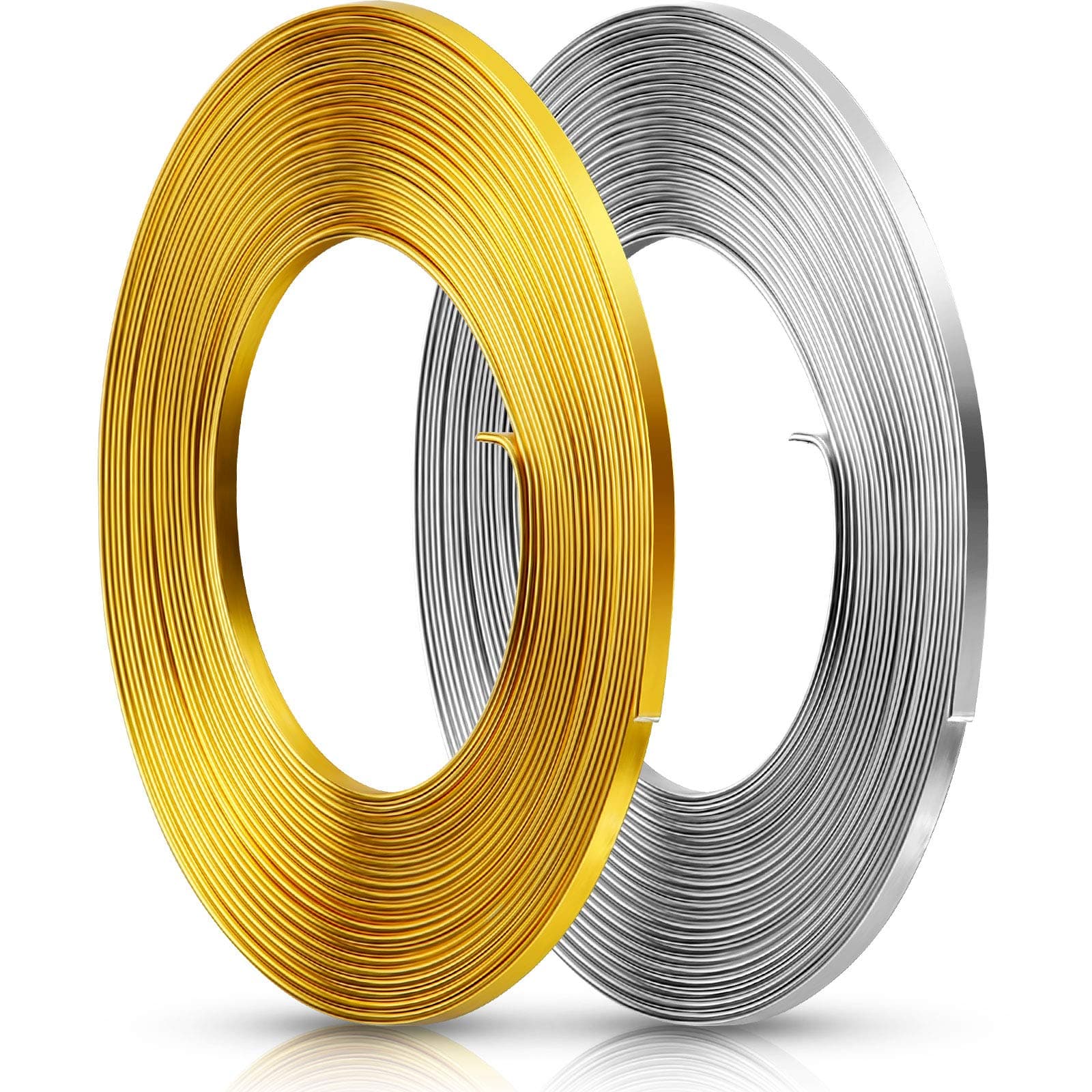 32.8 Feet 2 Rolls Flat Aluminum Wire, 3 mm Craft Jewelry Beading Material, Soft Bendable DIY Supplies for Handmade Projects(Gold, Silver)