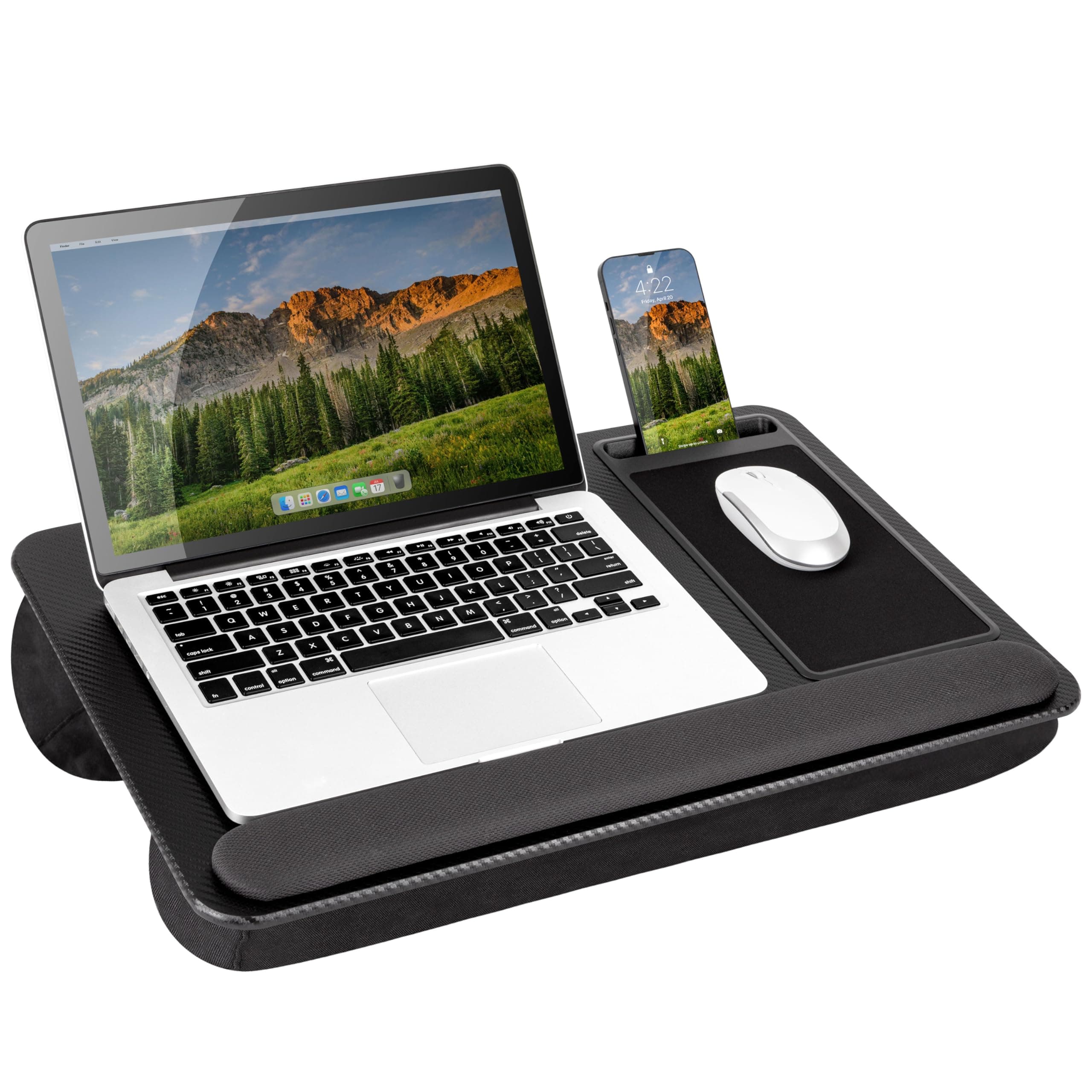 LapGear Home Office Pro Lap Desk with Wrist Rest, Mouse Pad, and Phone Holder - Black Carbon - Fits up to 15.6 Inch Laptops - Style No. 91598