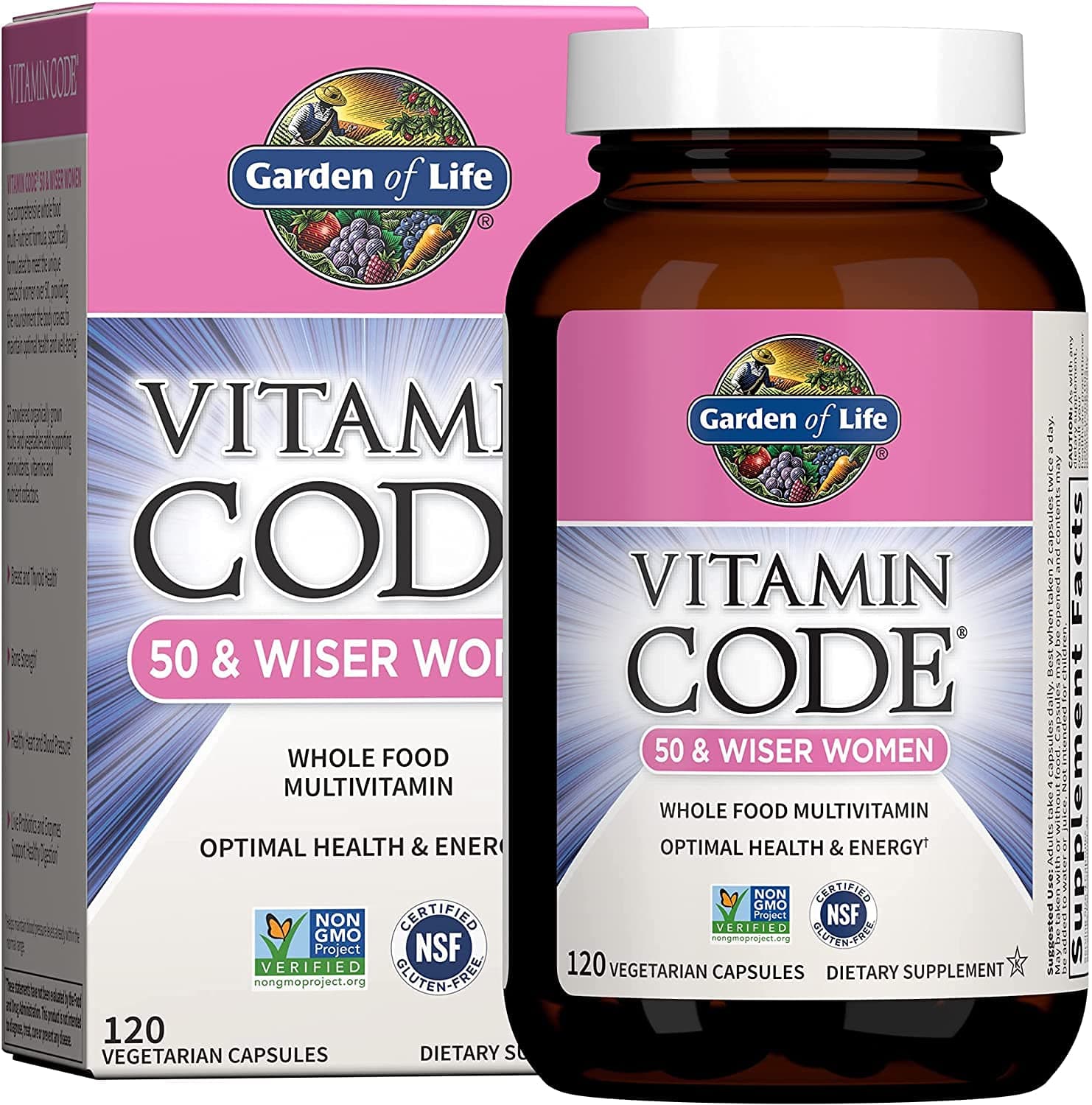 Vitamin Code Multivitamin for Women 50 & Over, B Vitamins, A, C, D3, E & K, CoQ10, Probiotics & Enzymes, for Women 50 Plus, 120 Capsules