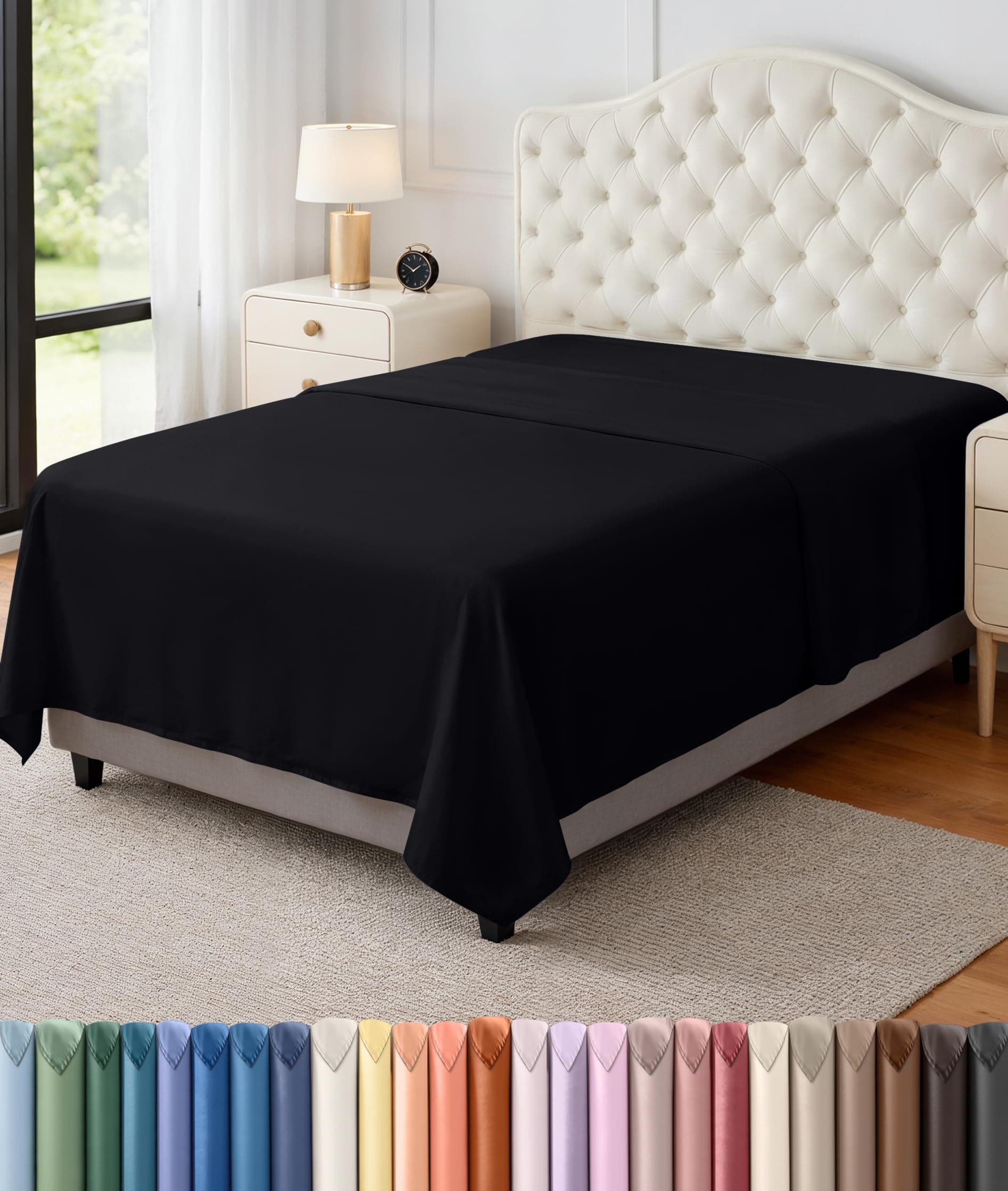 Flat Sheet - 1 Pack (Twin, Black)- Soft Brushed Microfiber Fabric - Shrinkage & Fade Resistant Top Sheet - Easy Care Bed Sheet