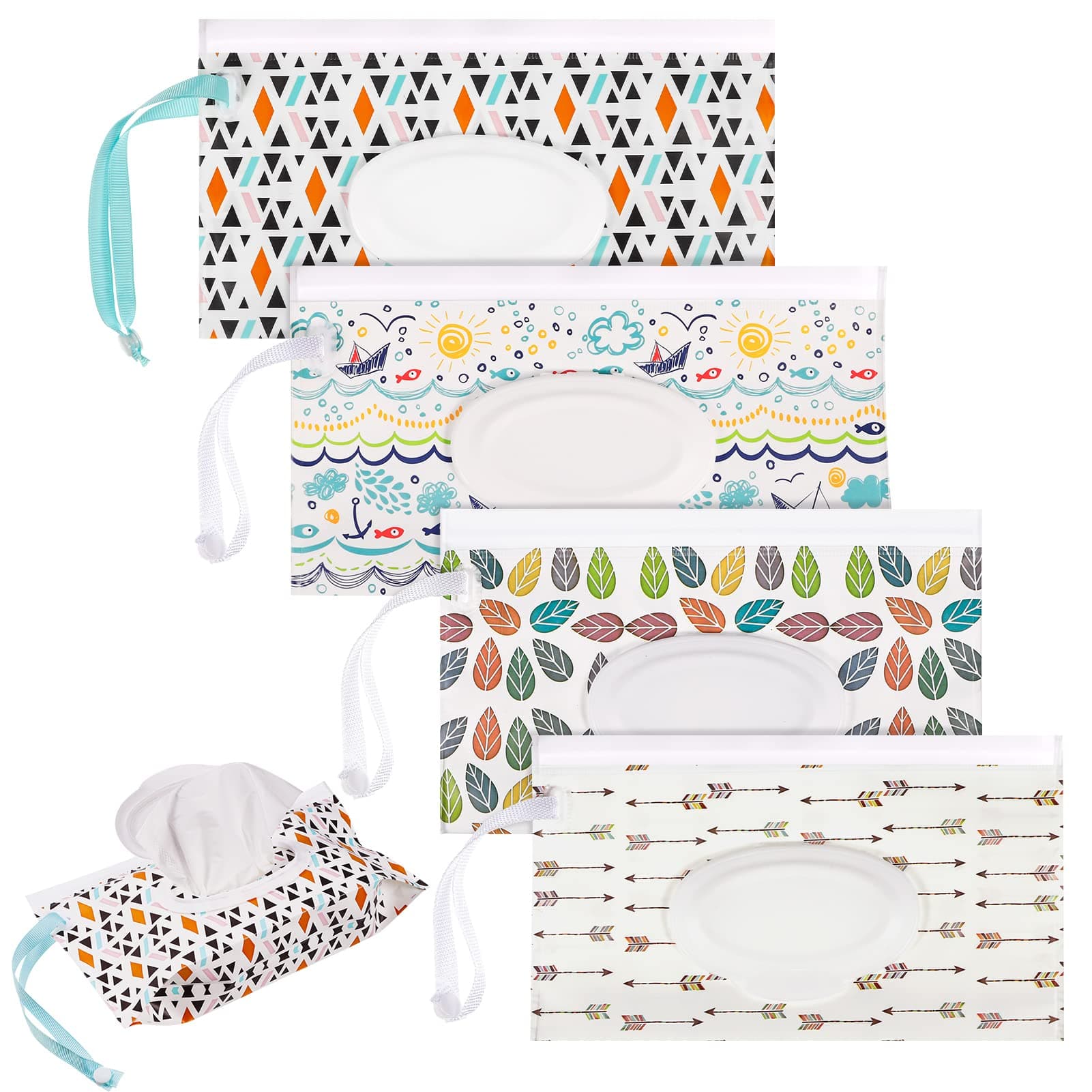 4 Pack Wet Wipe Pouch, Extra Large 10" x 6" Reusable Baby Wipe Case Refillable Wipes Dispenser Travel Container Wipes Bag for Baby and Adult (Colorful)