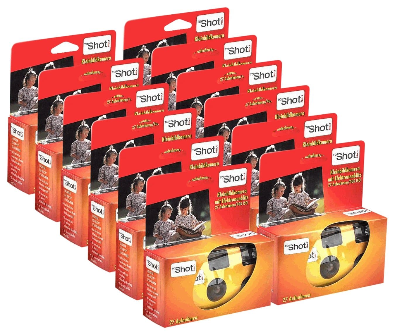 TopShot 400 Disposable Cameras with Built-in Flash (Pack of 12 Camera 27 Exposure Single Use)