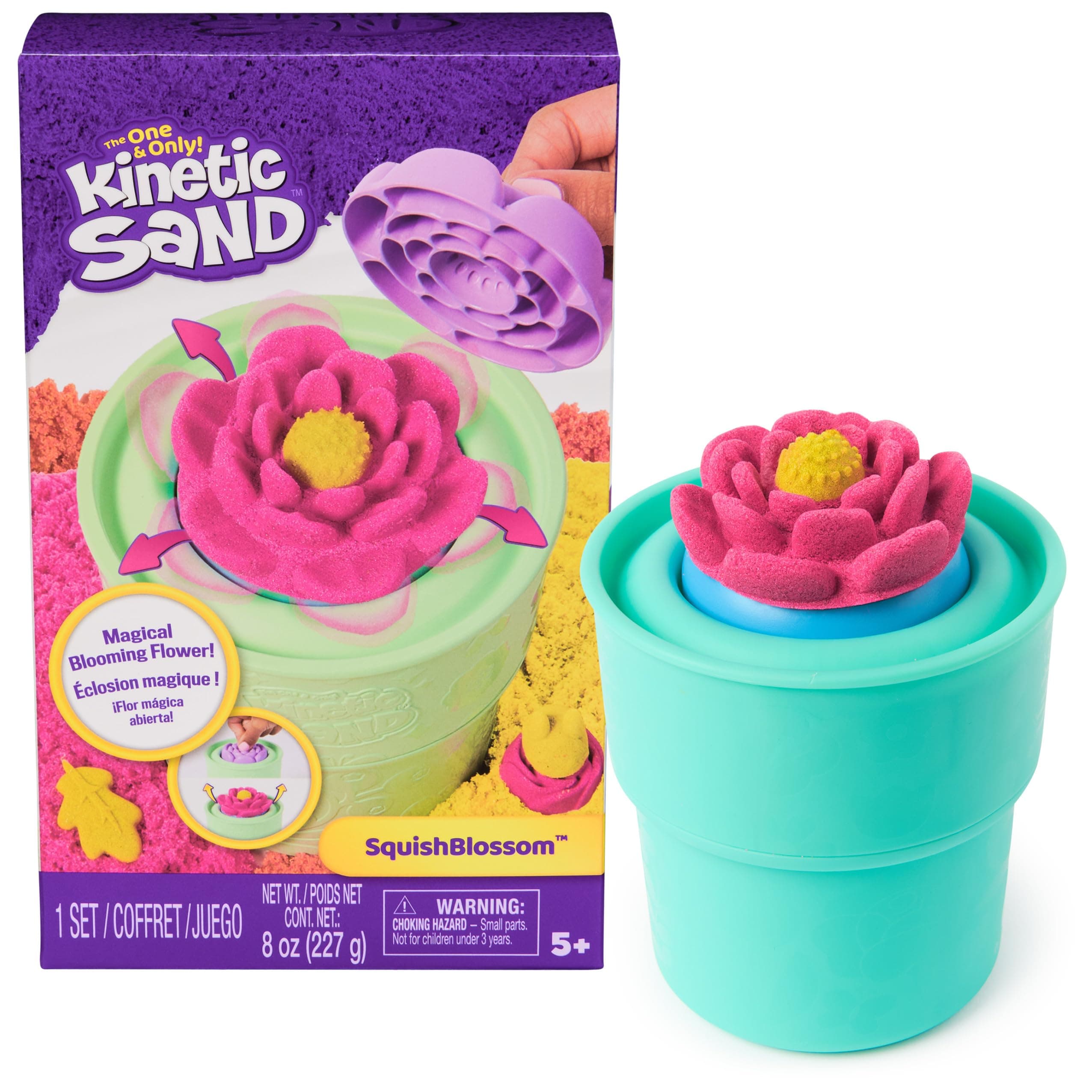 SquishBlossom Blooming Flower, Easter Basket Stuffers, Includes 8oz Neon Yellow & Pink Moldable Play Sand, Pot & Molds, Sensory Toys for Kids