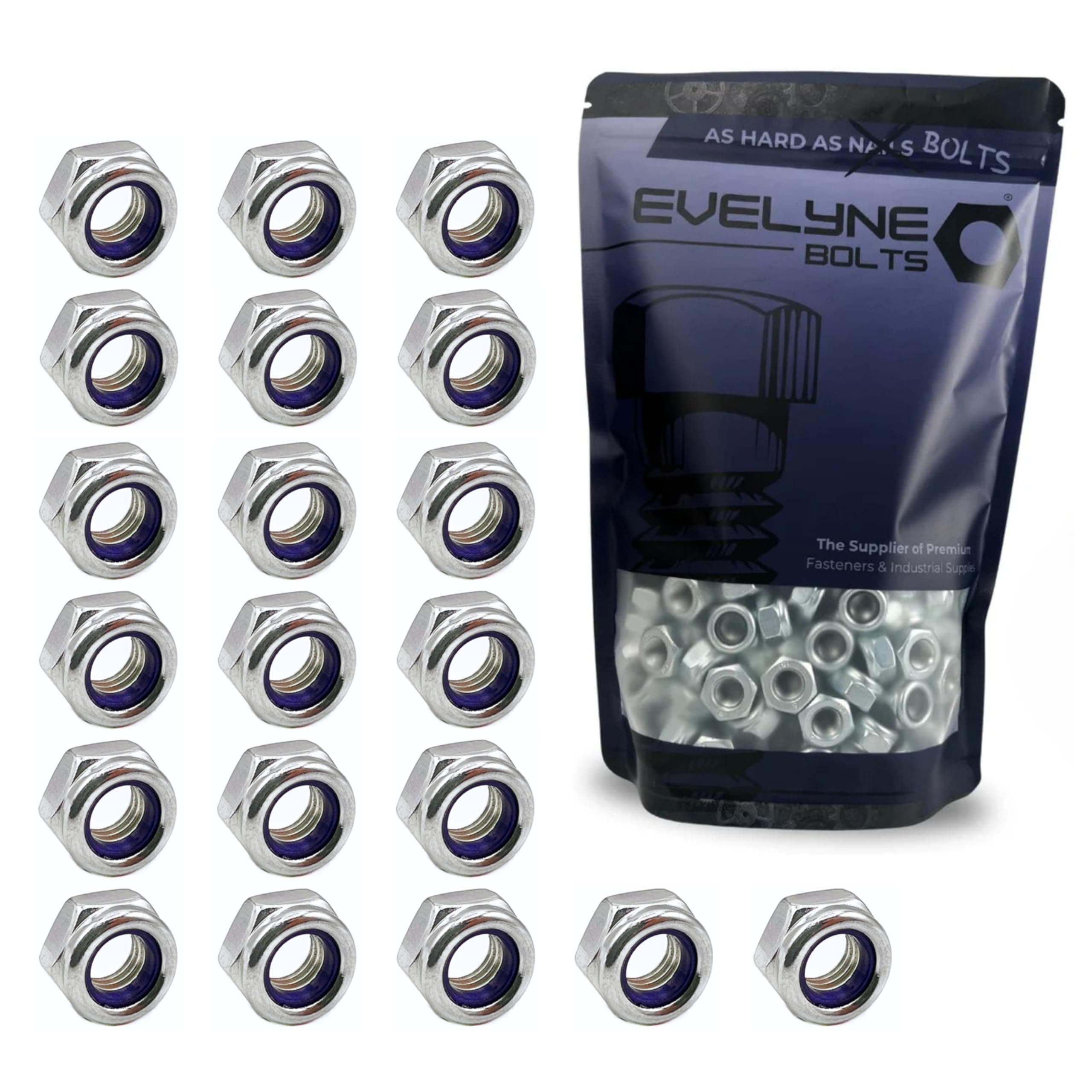 M10 Nyloc Steel Nuts, 10mm Self Locking Nuts with Nylon Inserts (20 Pack) Evelyne