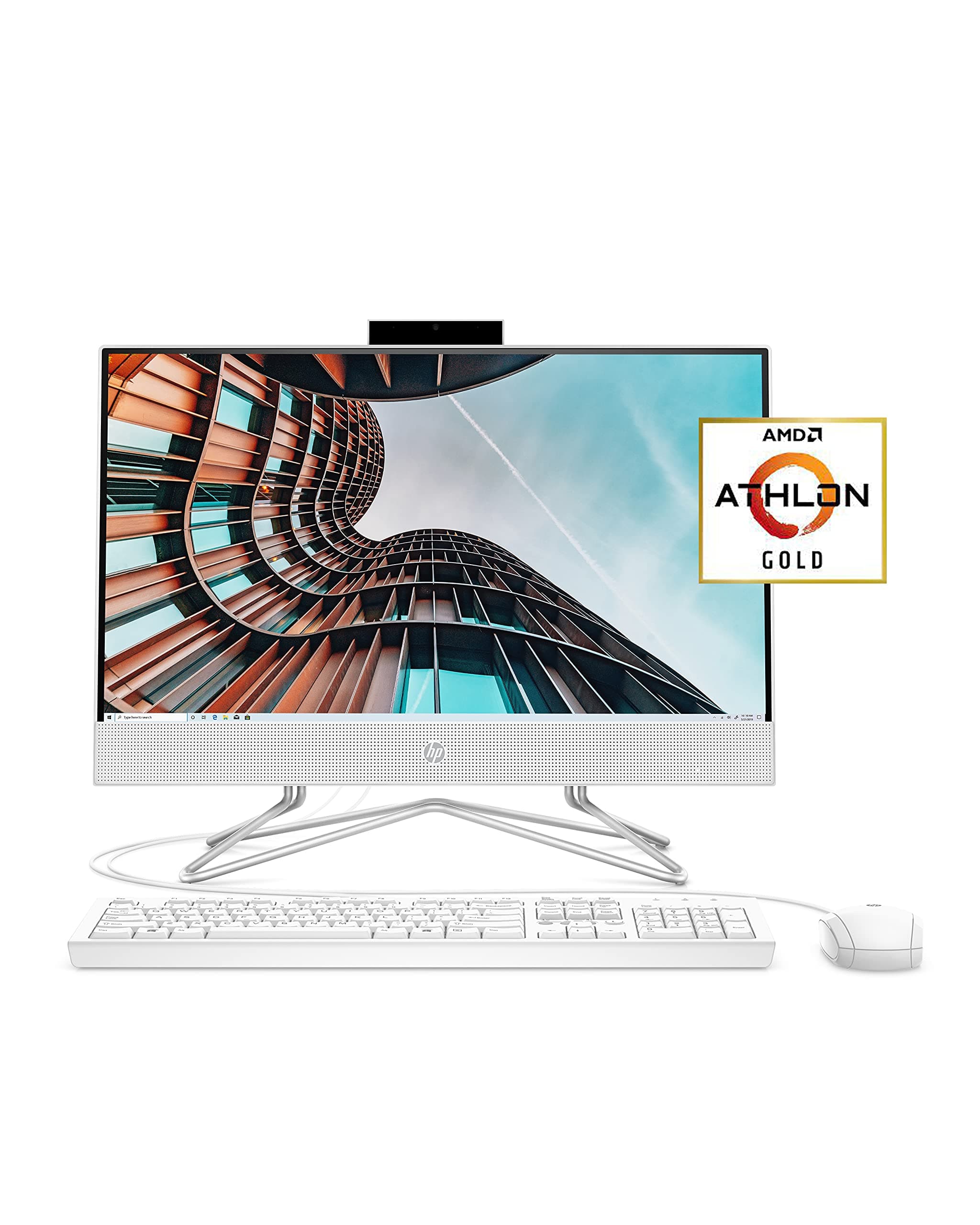22 All-in-One PC, AMD Athlon Gold 3150U Processor, 4 GB RAM, 256 GB SSD, Full HD IPS 21.5-inch Anti-glare Display, Windows 10 Home, USB Mouse and Keyboard (22-df0022, 2020)