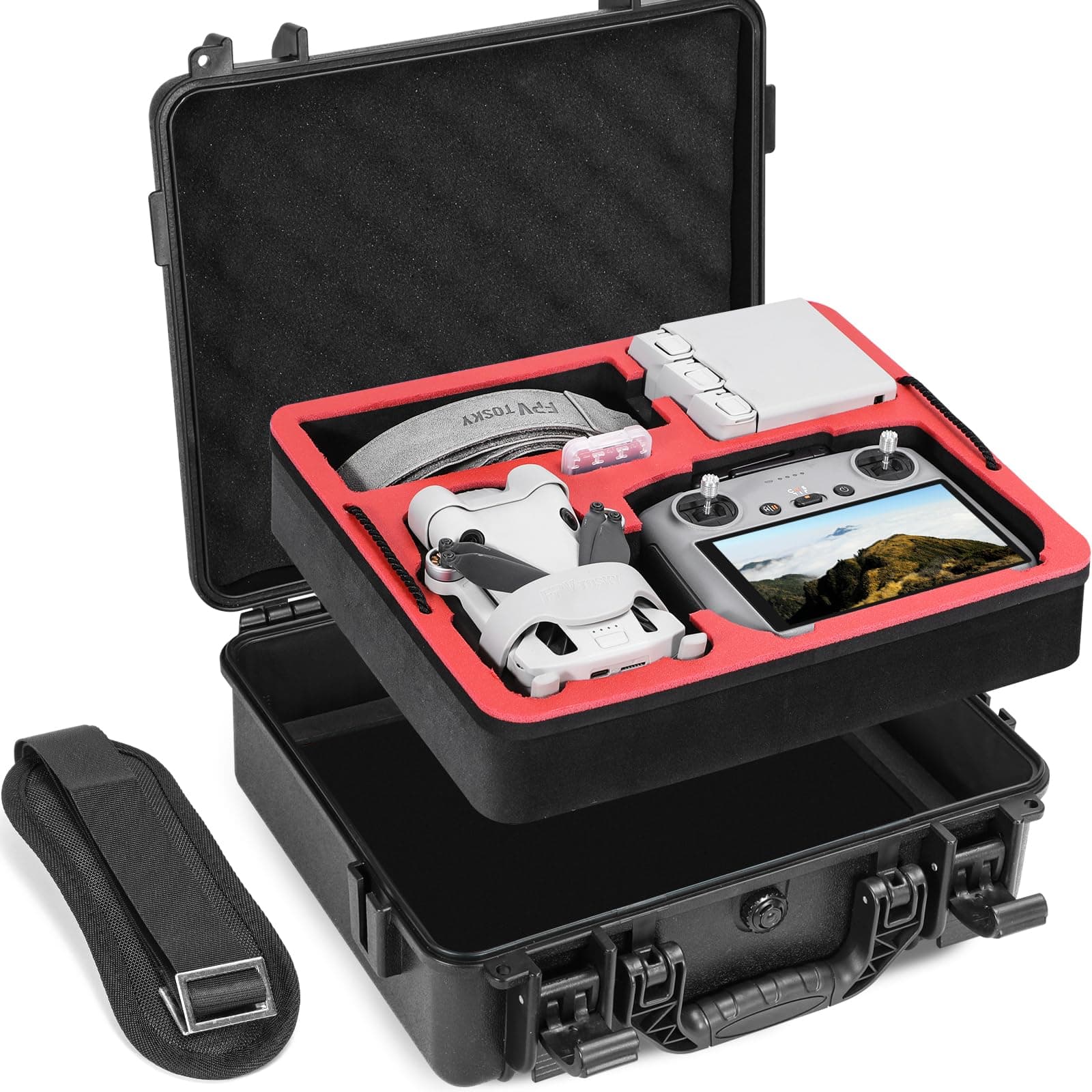 FPVtosky Dual Layer Hard Case for DJI Mini 4 Pro Fly More Combo, Waterproof Carrying Case for Mavic Mini 3/3 Pro Drone, Fits DJI RC2/ RC & RC-N2/ N1 Accessories