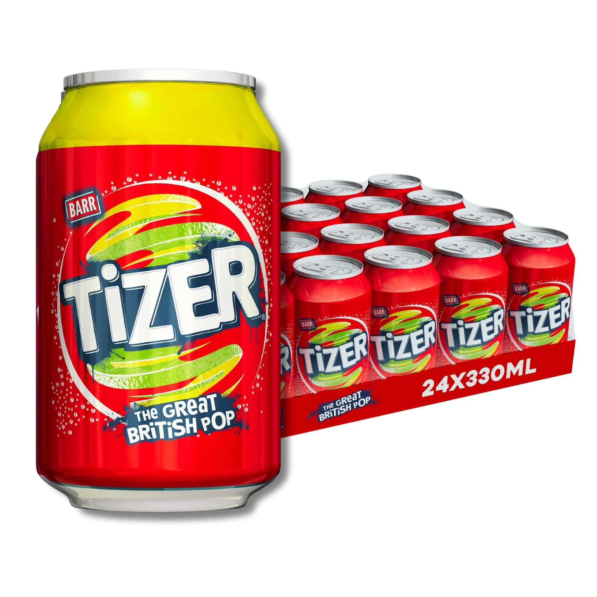 Barr Tizer - Fizzy Drinks 24 Pack x 330ml Cans - Tangy Citrus Flavour Soft Drinks Cans