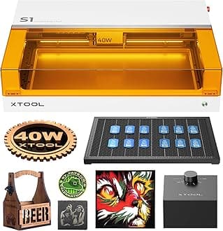 xTool S1 40W White Engraving Machine with Honeycomb Working Sheet & Air Assit, Auto Focus, Enclosed Cutter and Engraver Machine for Metal, Leather, Acrylic and Glass, Class I Safety