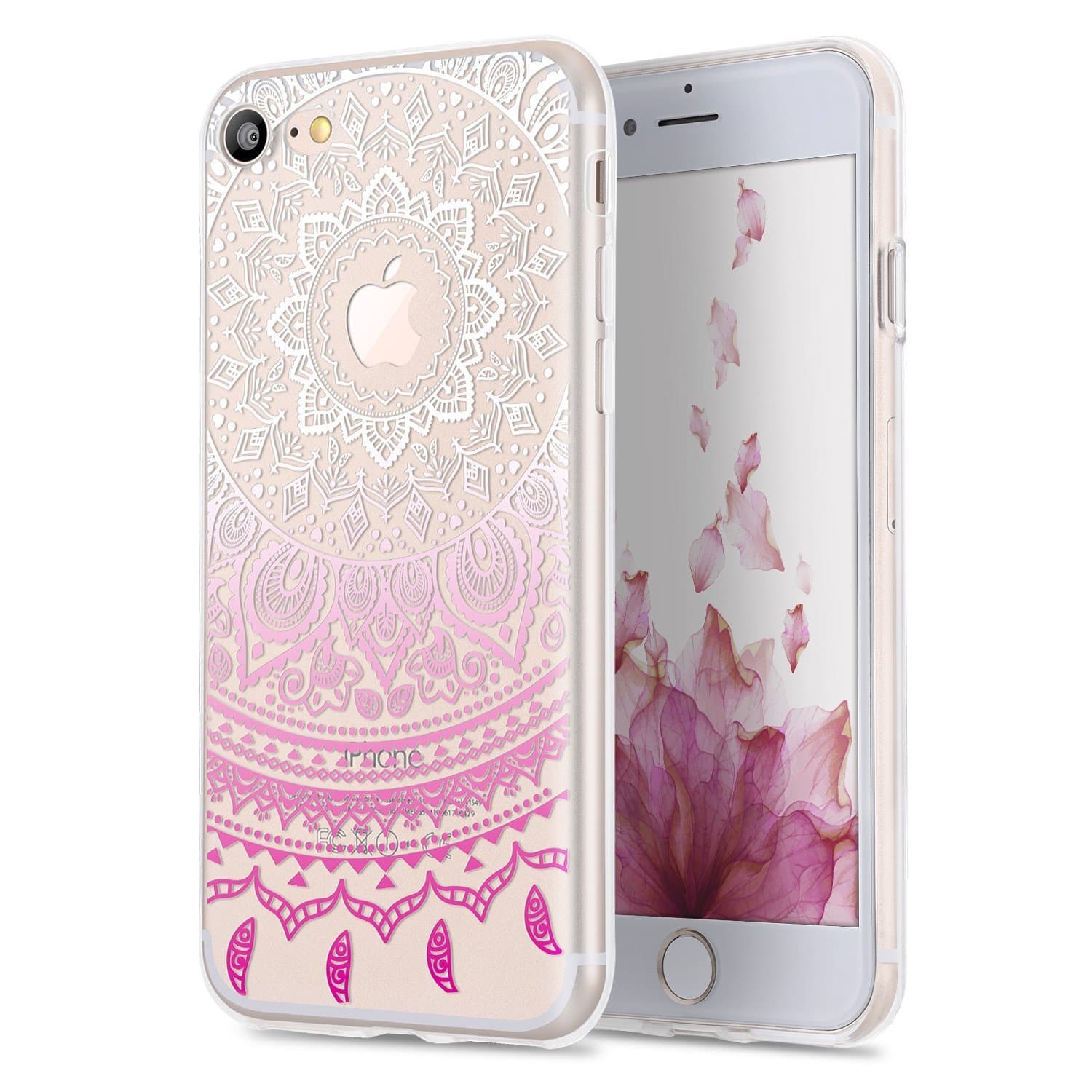iPhone 7 Plus Case, TYJTECH Clear TPU Gel Cover with Mandala Floral Designer Shell Case Ultra-Slim Shock-Absorption Bumper Flowers Printed Thin Cute Design Vintage Style for Girly Girls Women Apple iPhone 7 Plus 5.5 inch