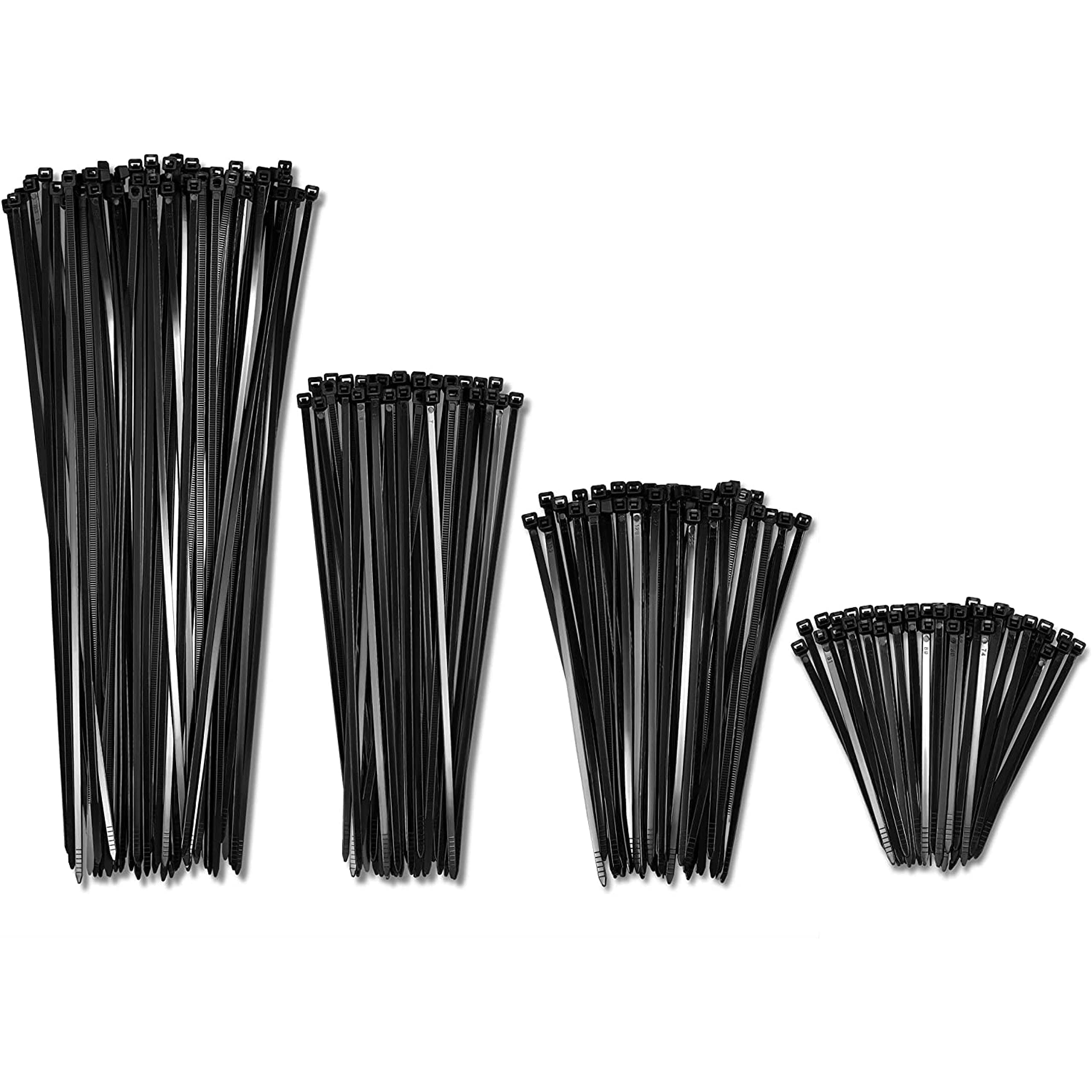 4", 6", 8", 12" Black Cable Zip Ties Assortment (400 Pack, 100 each size) - 40lbs Tensile Strength - Self-Locking Premium Nylon Cable Wire Ties for Indoor and Outdoor by Bolt Dropper