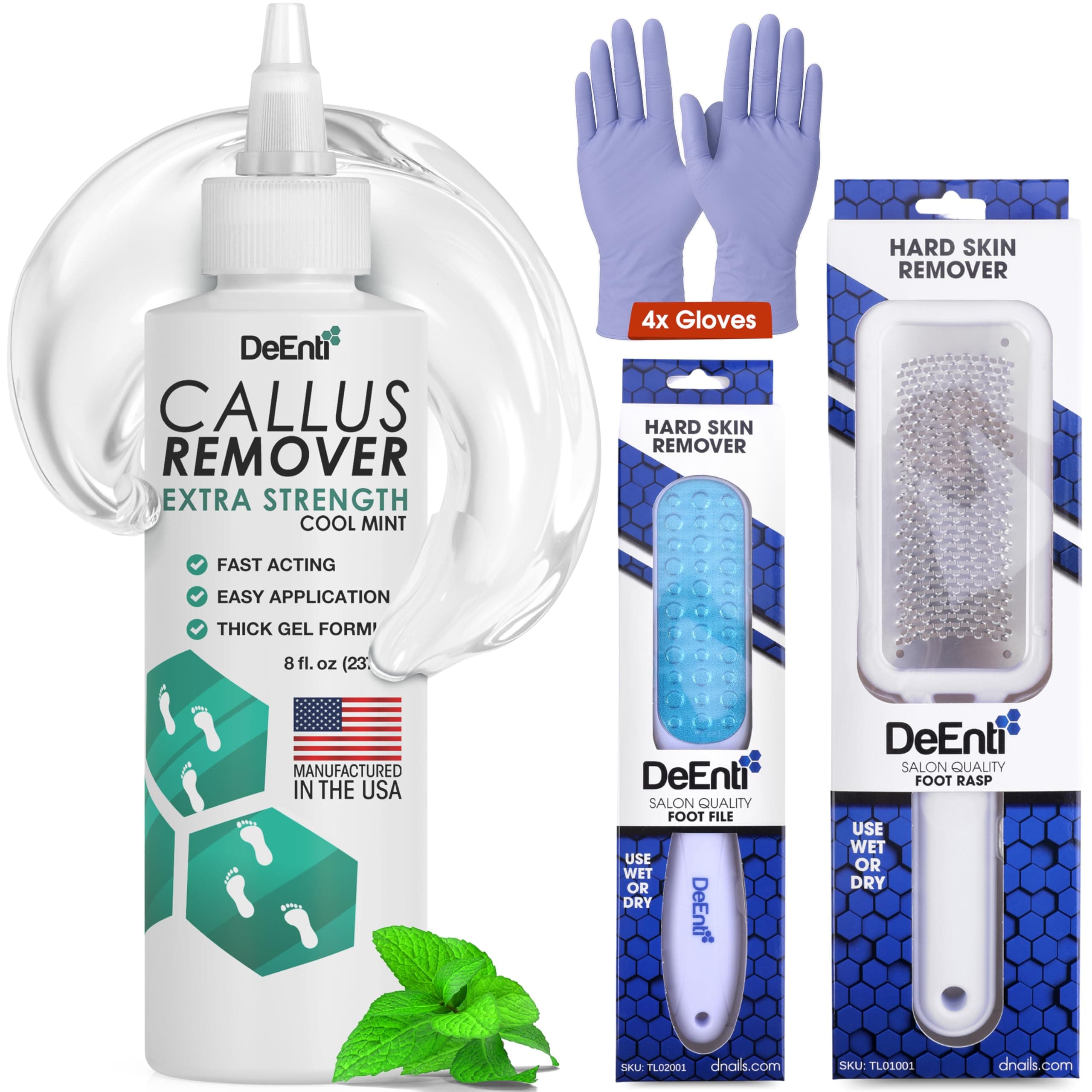 Callus Maintenance Pack, Bundle Includes Mint Scented Callus Remover, Metal Foot Rasp, Foot File, and 4 Pairs of Gloves, Salon Grade Foot Care, Home Manicure and Pedicure Kit
