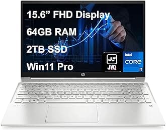 HP Pavilion High-Performance Laptop, 15.6" FHD 1080p Display, Intel Core i7-1165G7 Processor 64GB DDR4 RAM, 2TB SSD, Type-C, HDMI, WiFi-6, Windows 11 Pro, Silver, JVQ MP